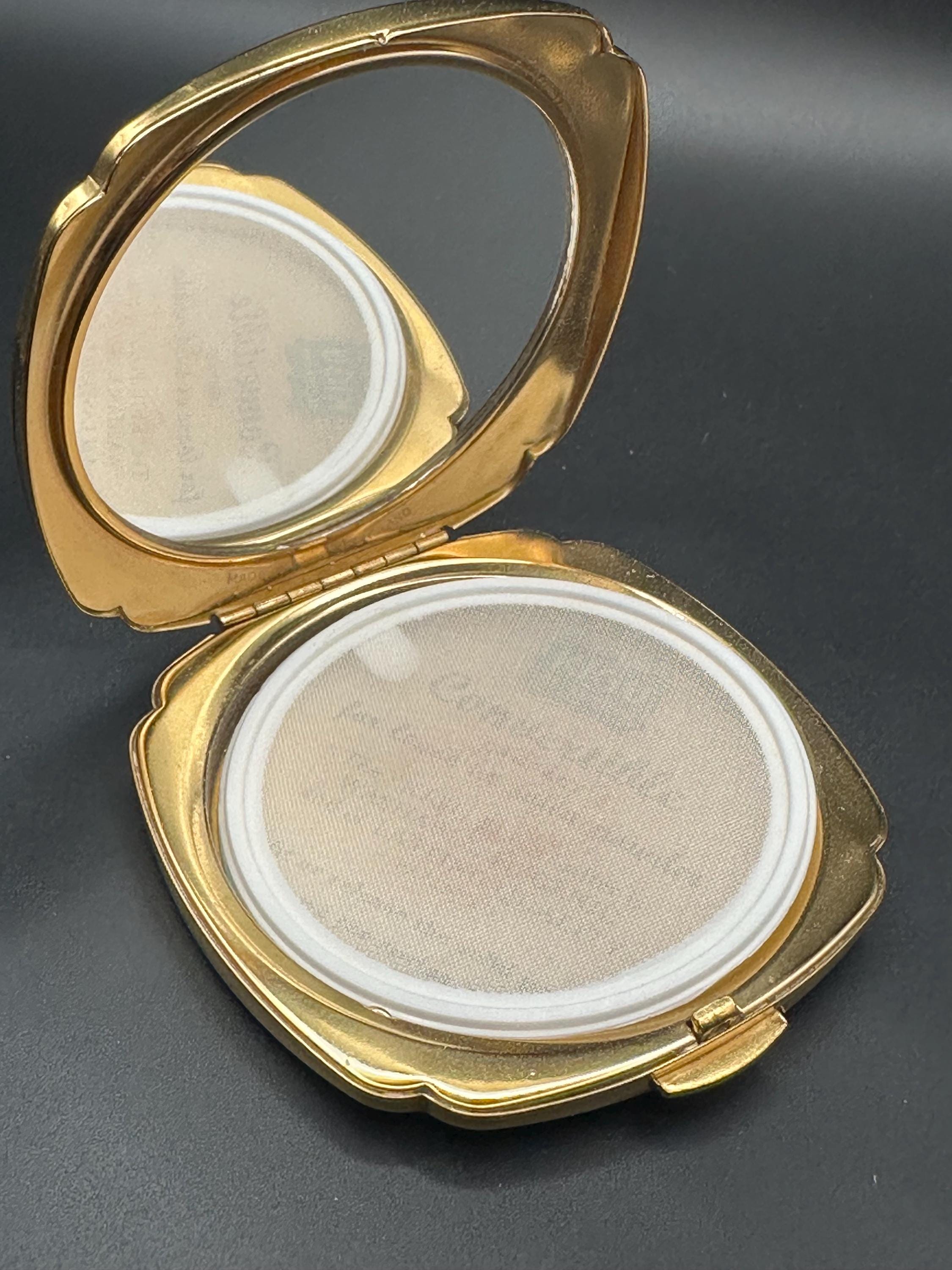 Vintage Kigu Powder Compact: Gold Guilloché Starburst, Original Pouch