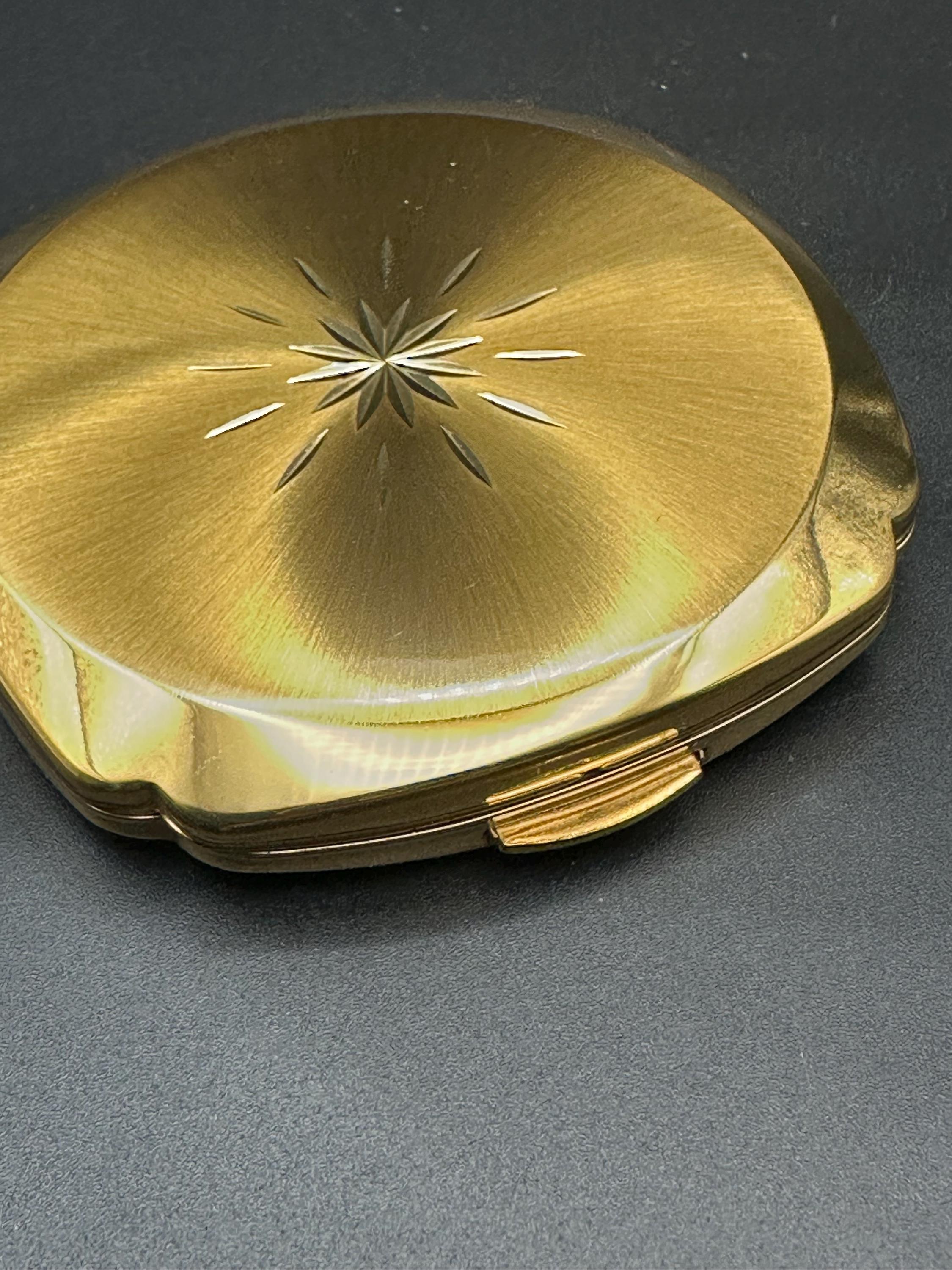 Vintage Kigu Powder Compact: Gold Guilloché Starburst, Original Pouch