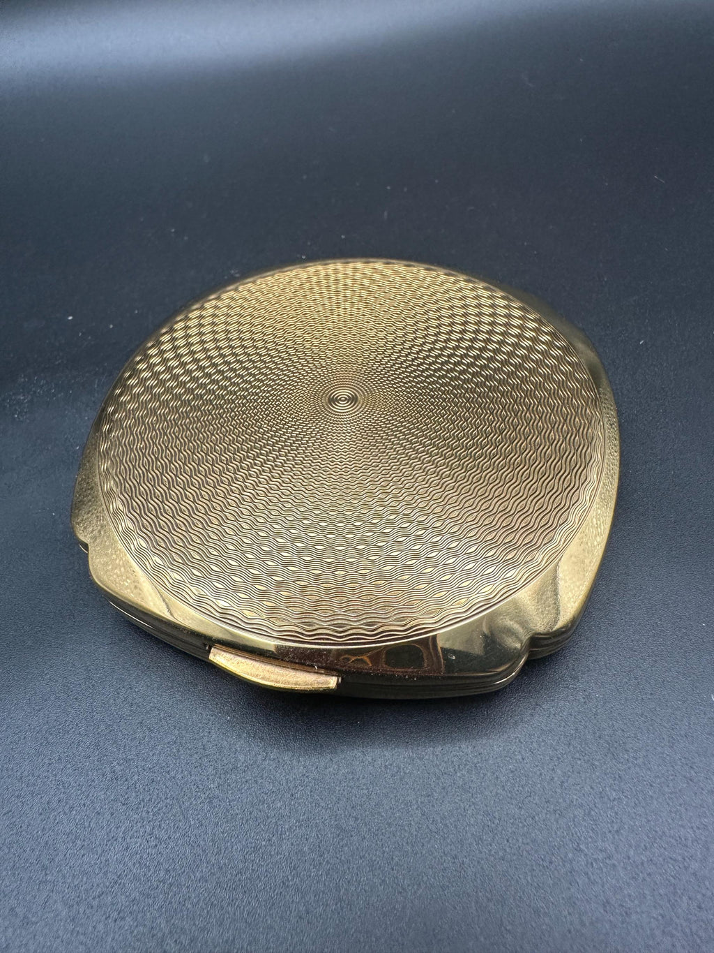 Vintage Kigu Powder Compact: Gold Guilloché Starburst, Original Pouch