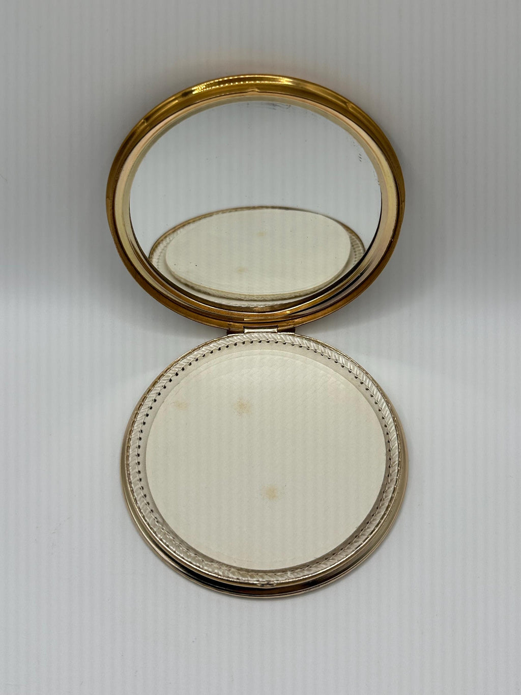 Vintage Mascot Vanity Set, Two Tone Engine-Turned Powder Compact, Lipstick Holder & Patterned Comb