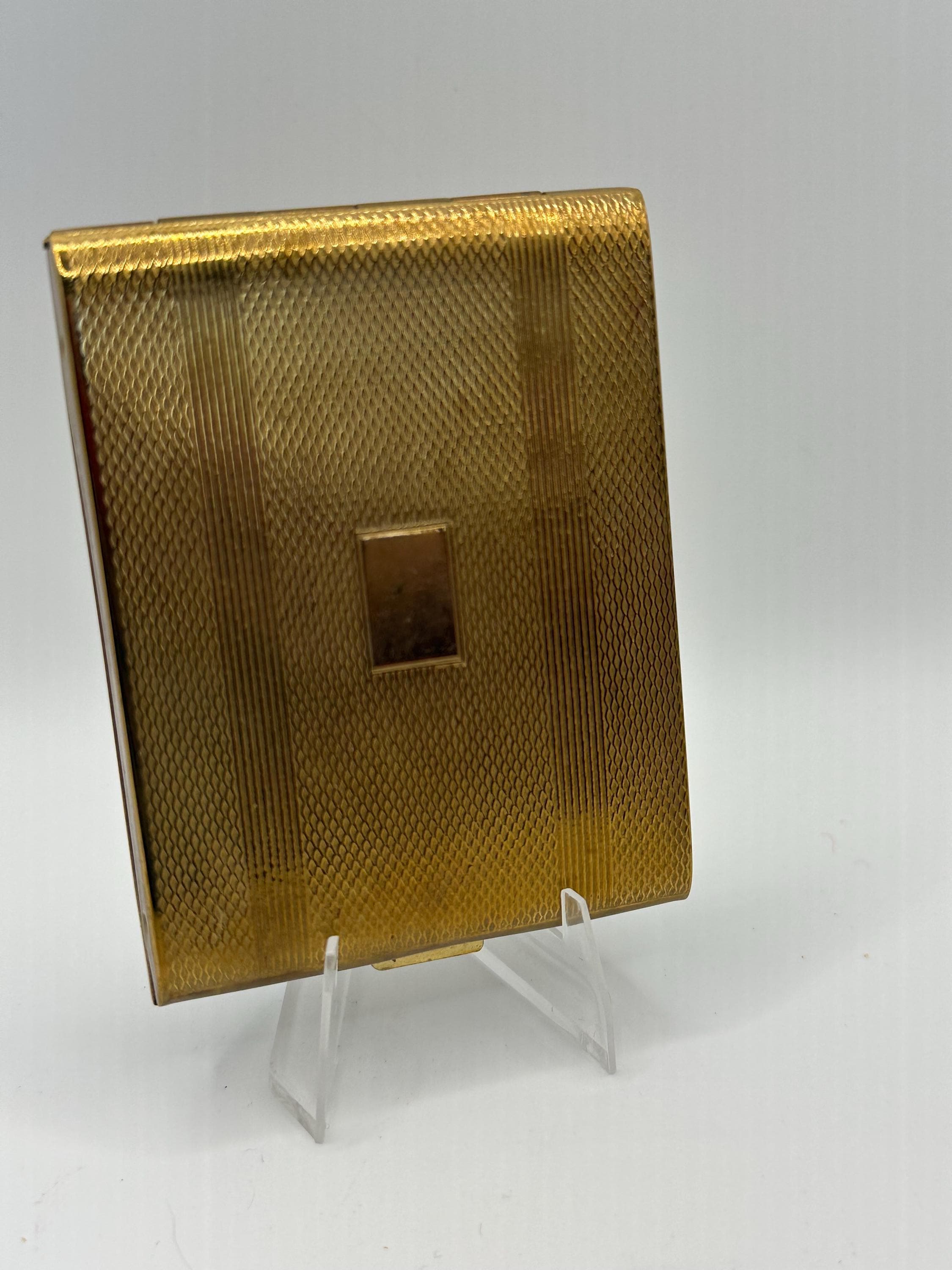 Vintage Zenette Powder Compact – Gold Tone Textured, Rectangular, Made in England (8 x 6cm)