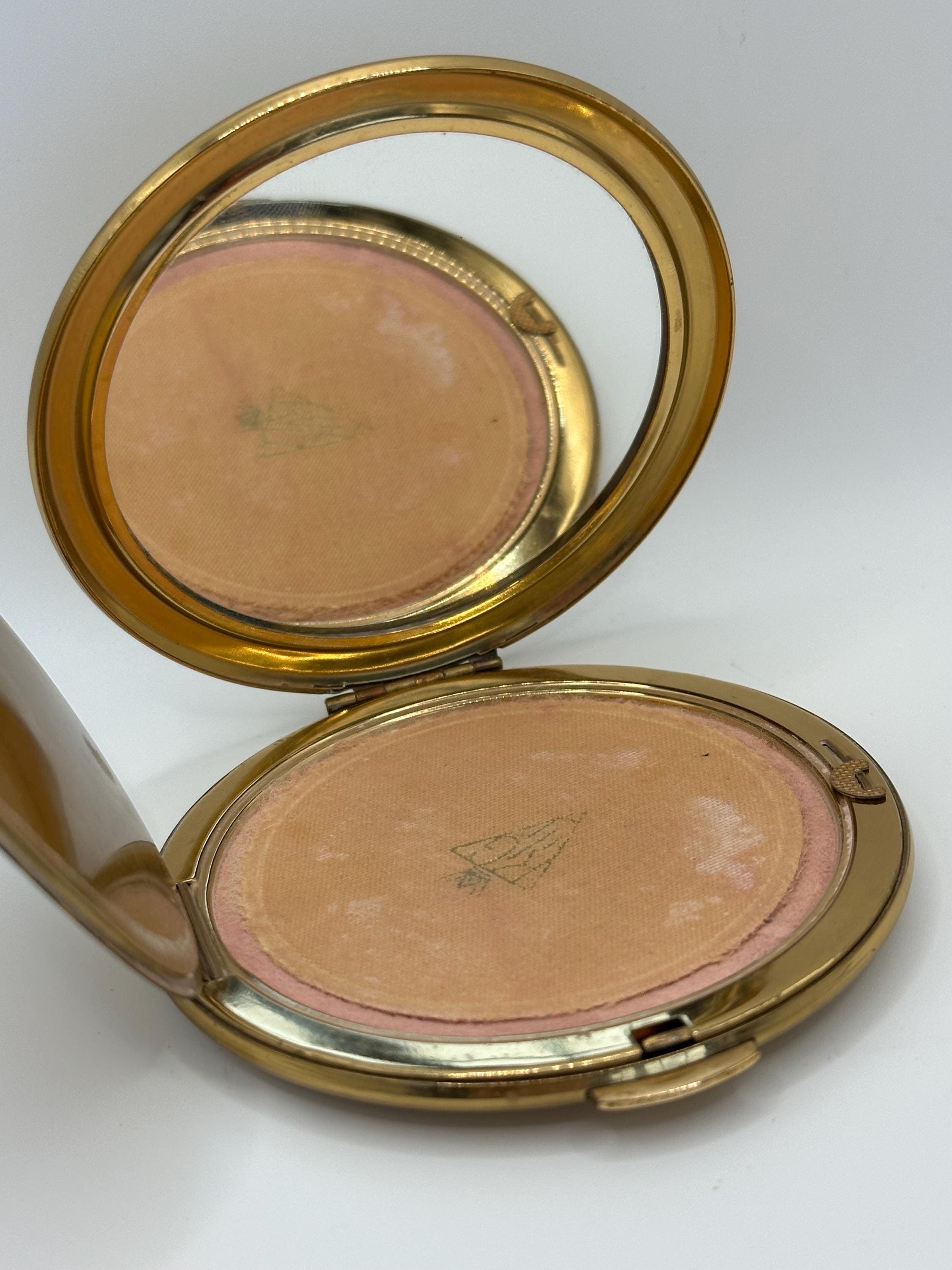 Vintage Kigu Powder Compact – 8cm – Original Box – Floral Embroidery