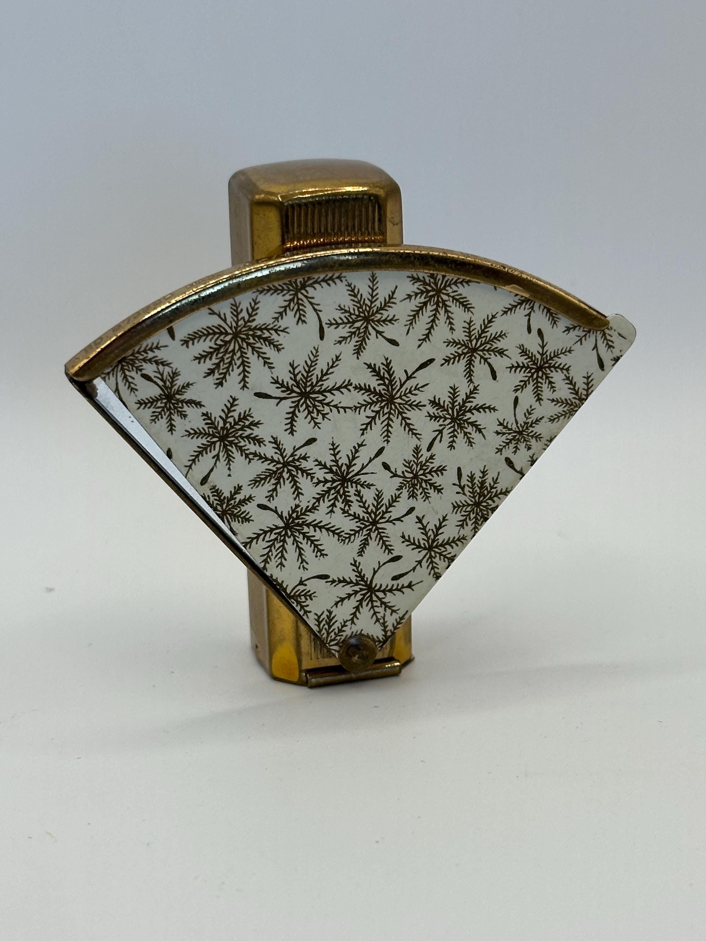 Vintage Stratton Fan-Shaped Lip View – Gold Starburst Enamel, Lipstick Holder & Mirror