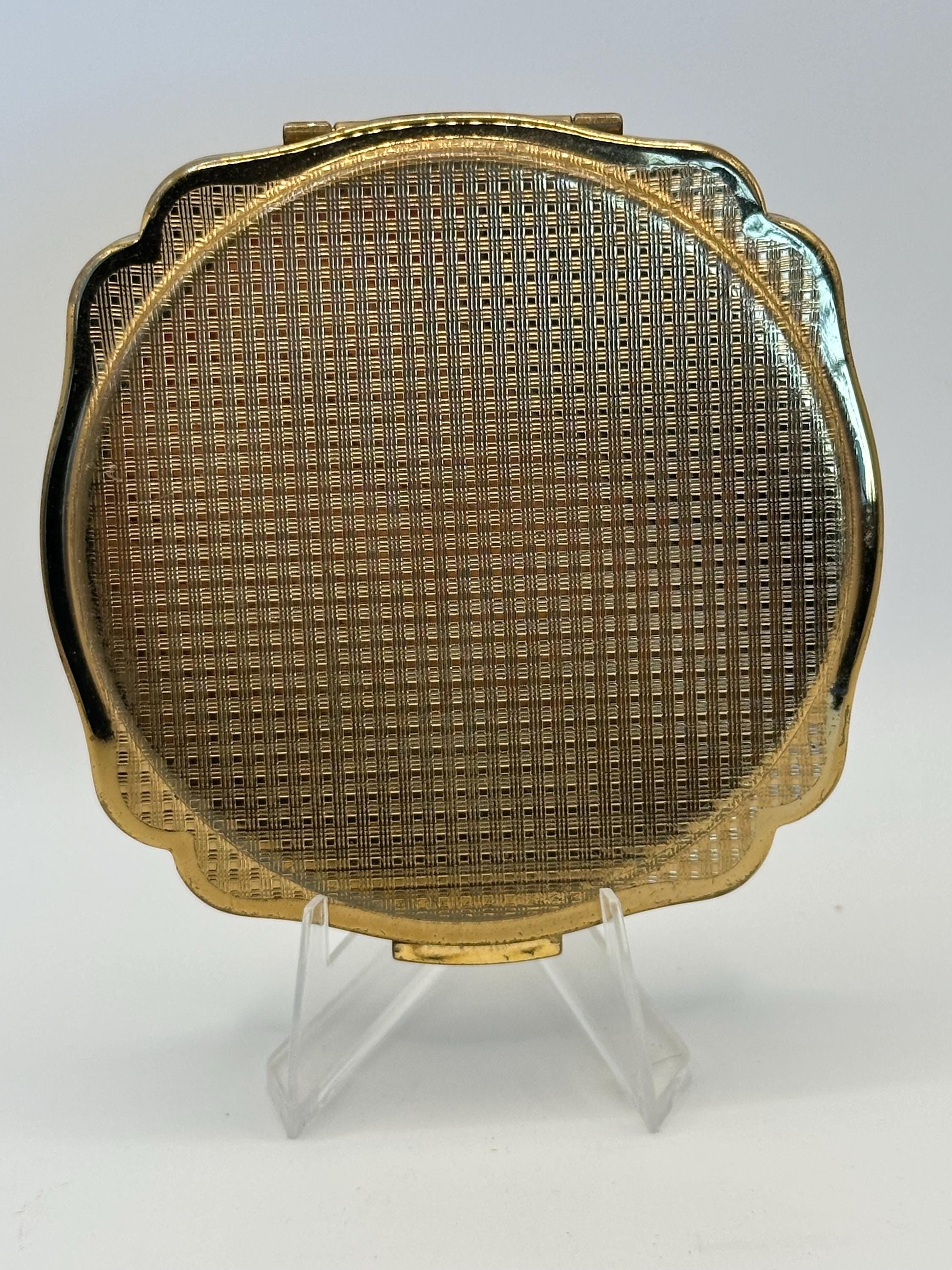 Vintage Melissa Gold-Tone Powder Compact – Birds & Floral Engraving