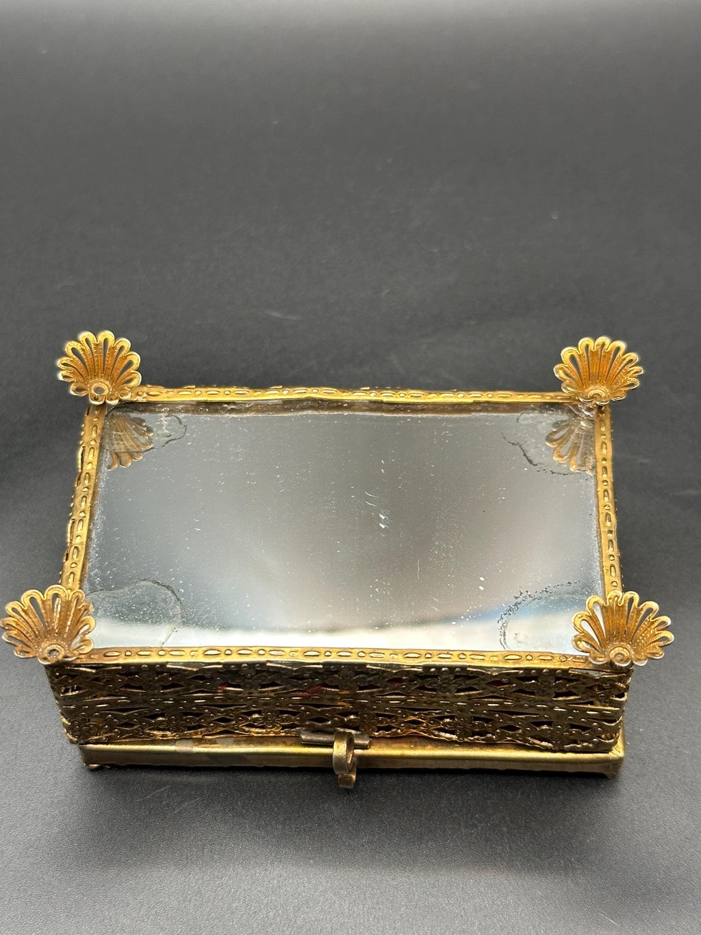 Vintage Ormolu Filigree Jewelry Box: San Sebastián Photo Lid, Trinket Box