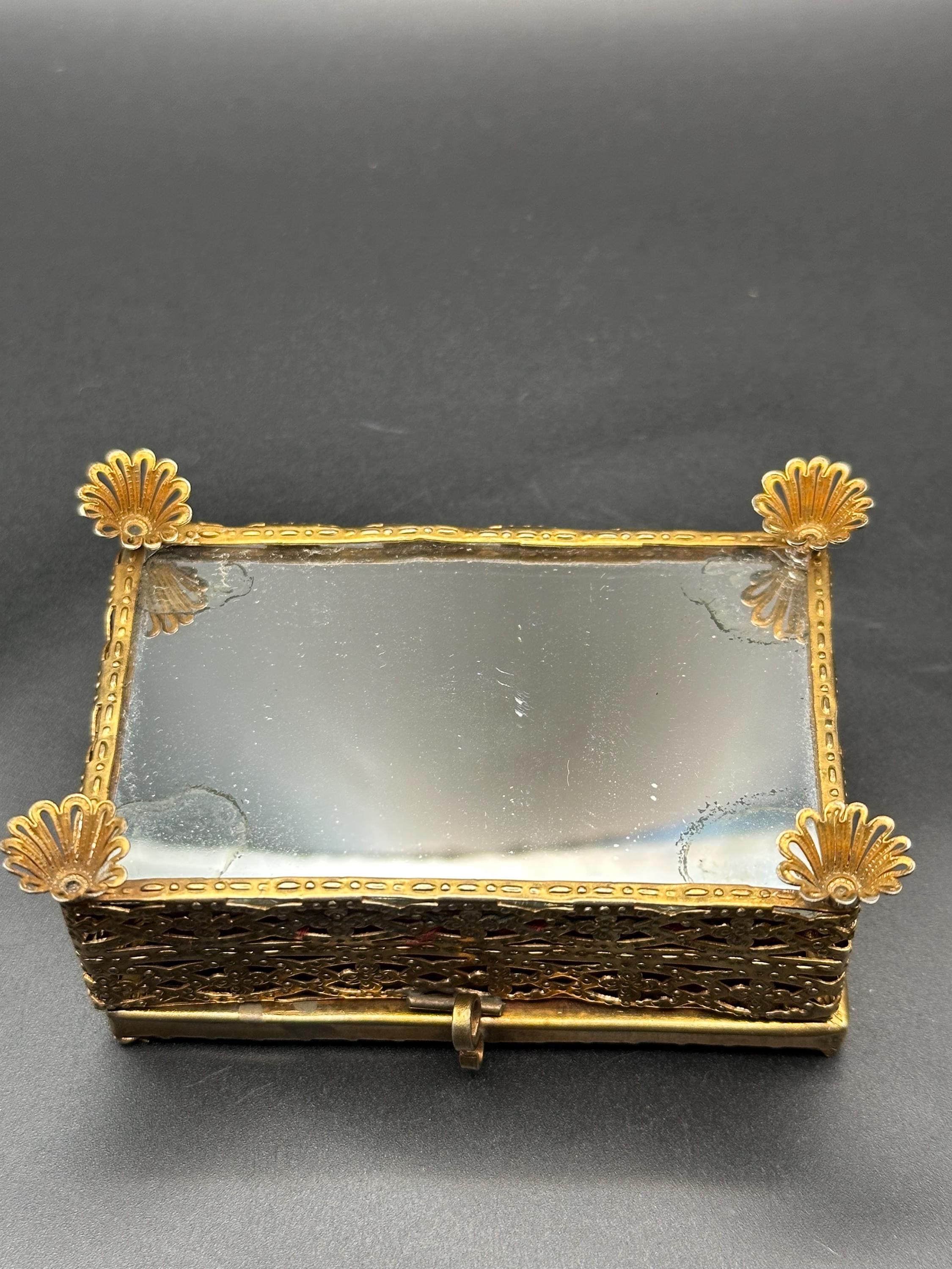 Vintage Ormolu Filigree Jewelry Box: San Sebastián Photo Lid, Trinket Box
