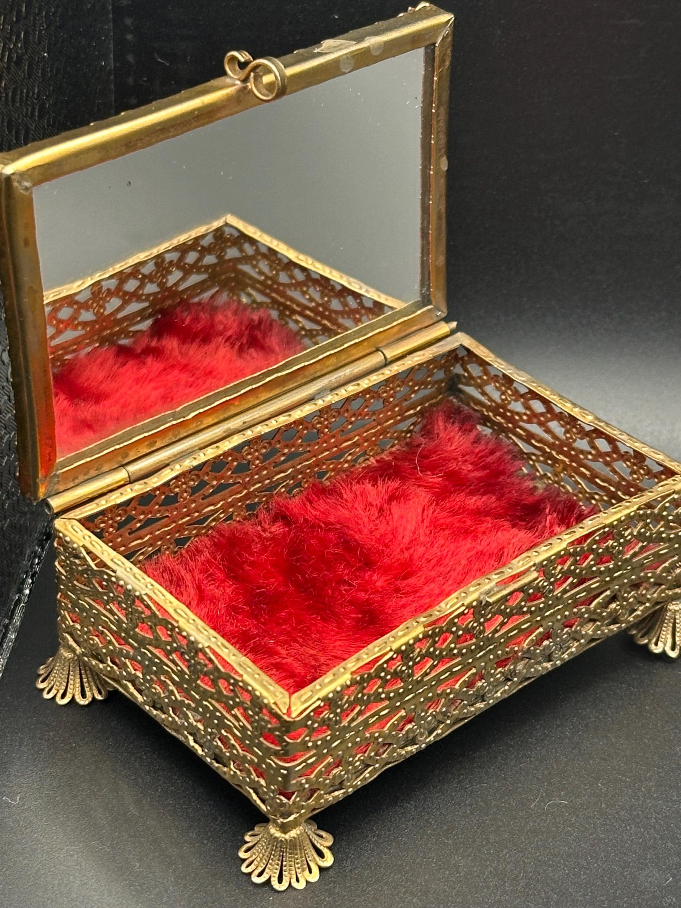 Vintage Ormolu Filigree Jewelry Box: San Sebastián Photo Lid, Trinket Box