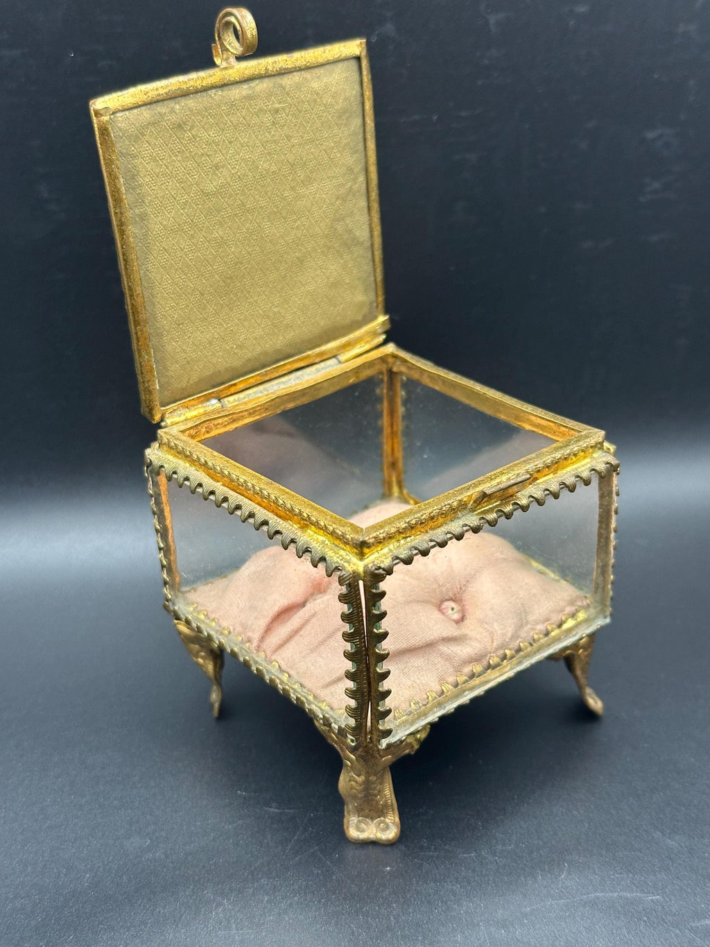 Antique Ormolu Jewellery Casket: Ostende Postcard Lid, Trinket Box (c. 1900-1915)