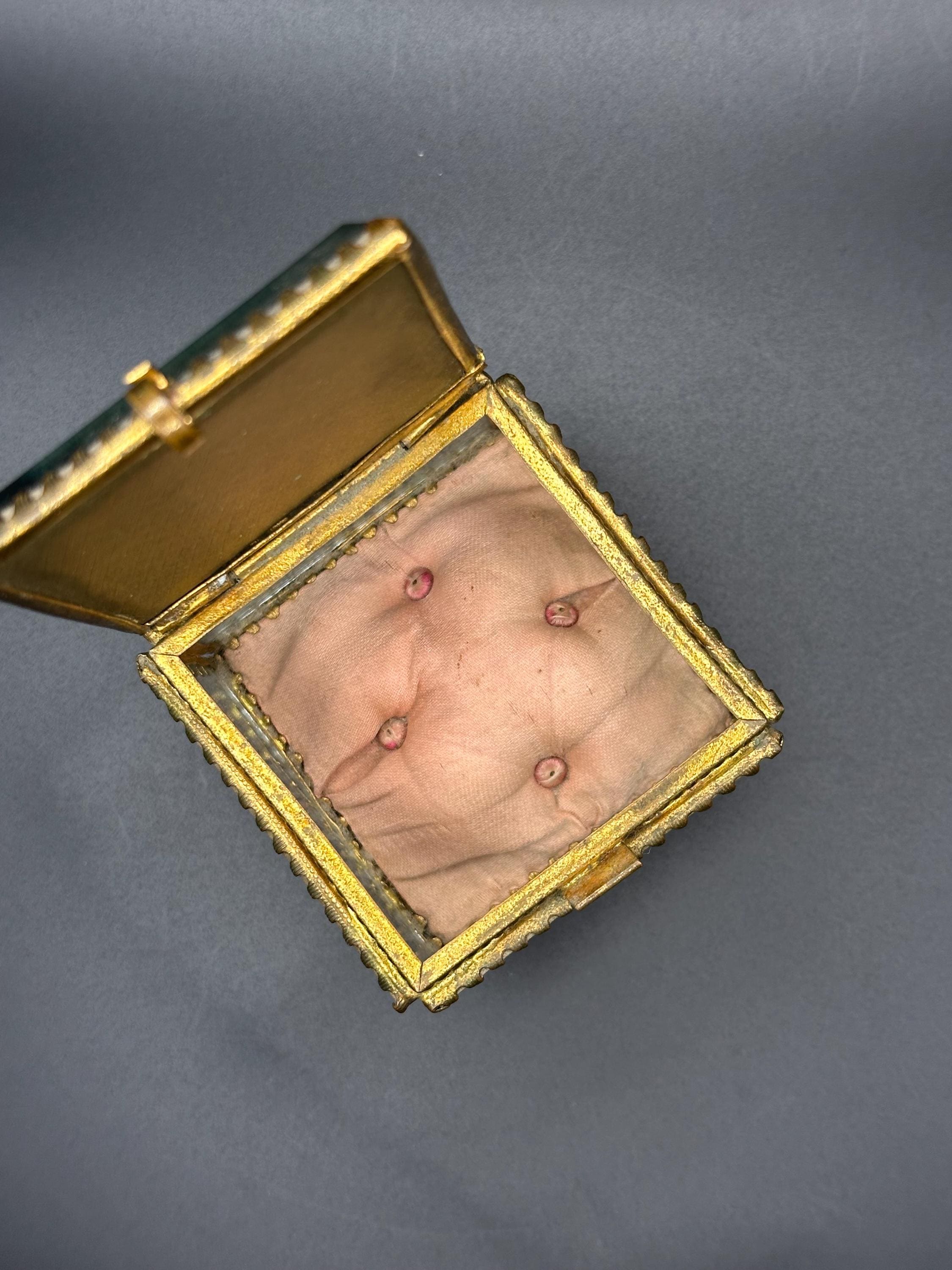Antique Ormolu Jewellery Casket: Ostende Postcard Lid, Trinket Box (c. 1900-1915)