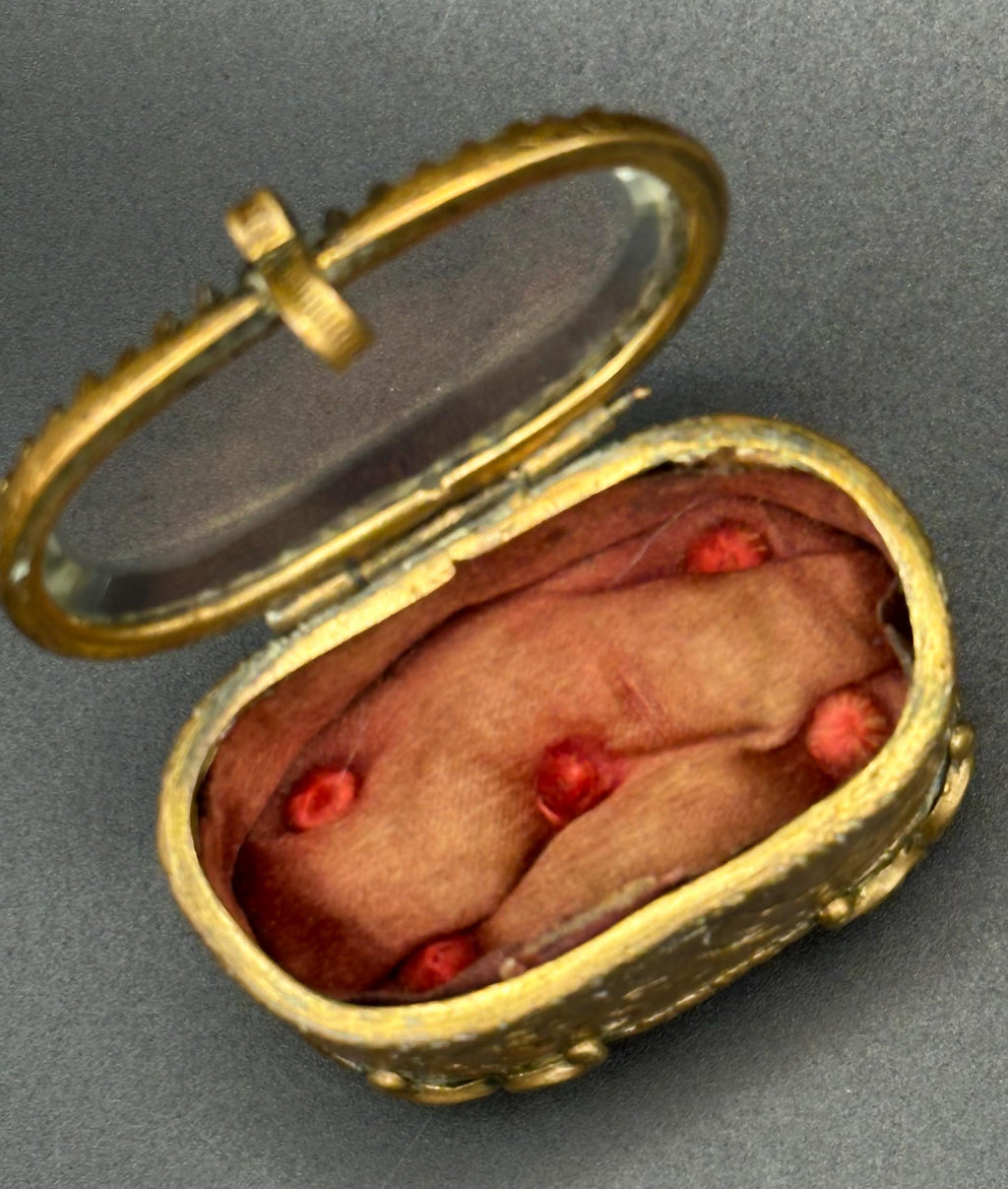 Antique French Ormolu Jewellery Casket: Bevelled Glass Lid, Trinket Box