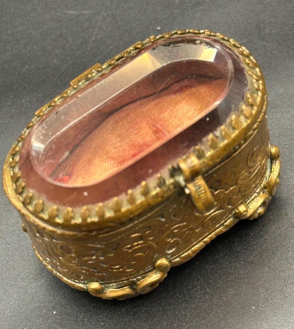 Antique French Ormolu Jewellery Casket: Bevelled Glass Lid, Trinket Box