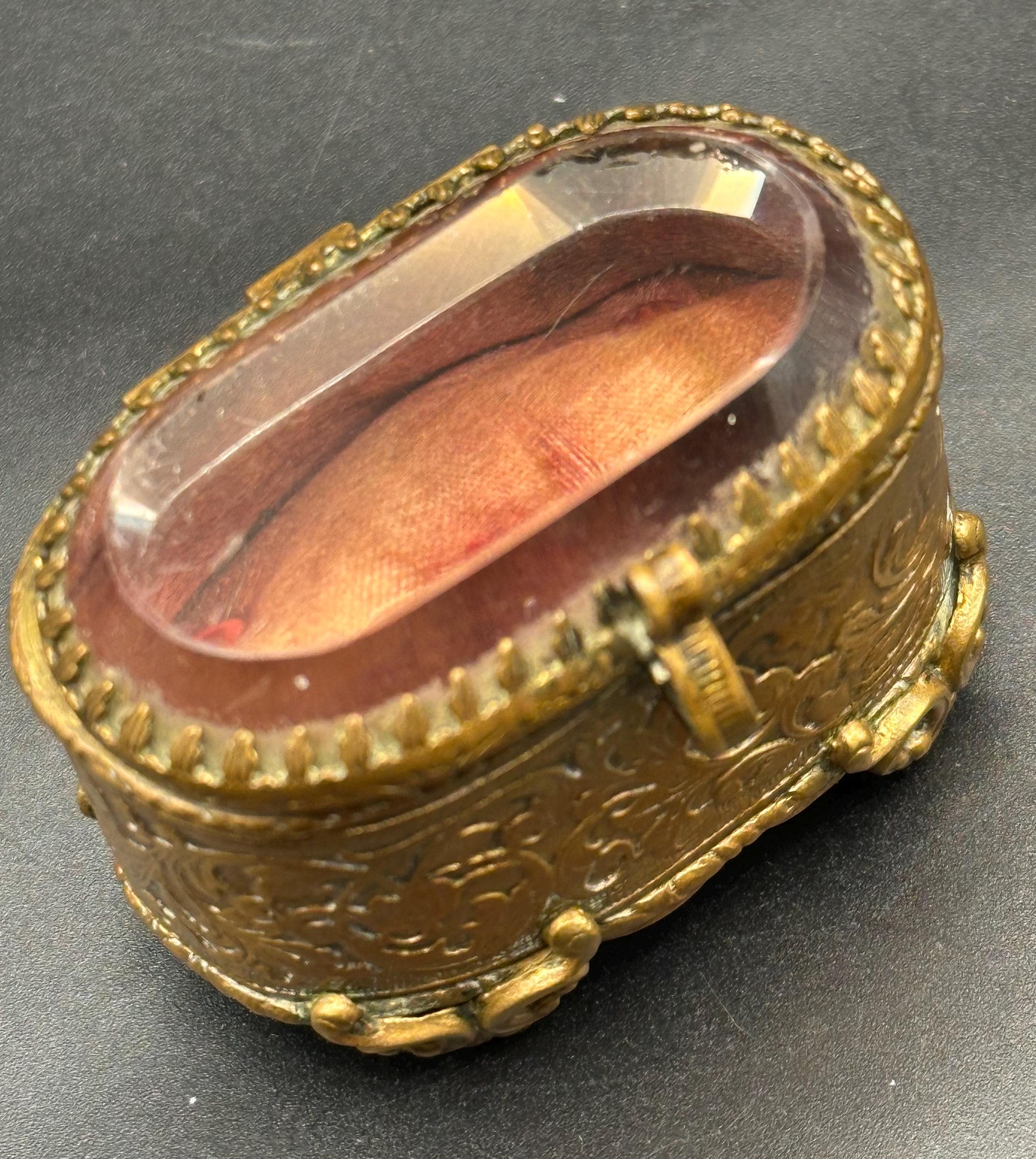 Antique French Ormolu Jewellery Casket: Bevelled Glass Lid, Trinket Box