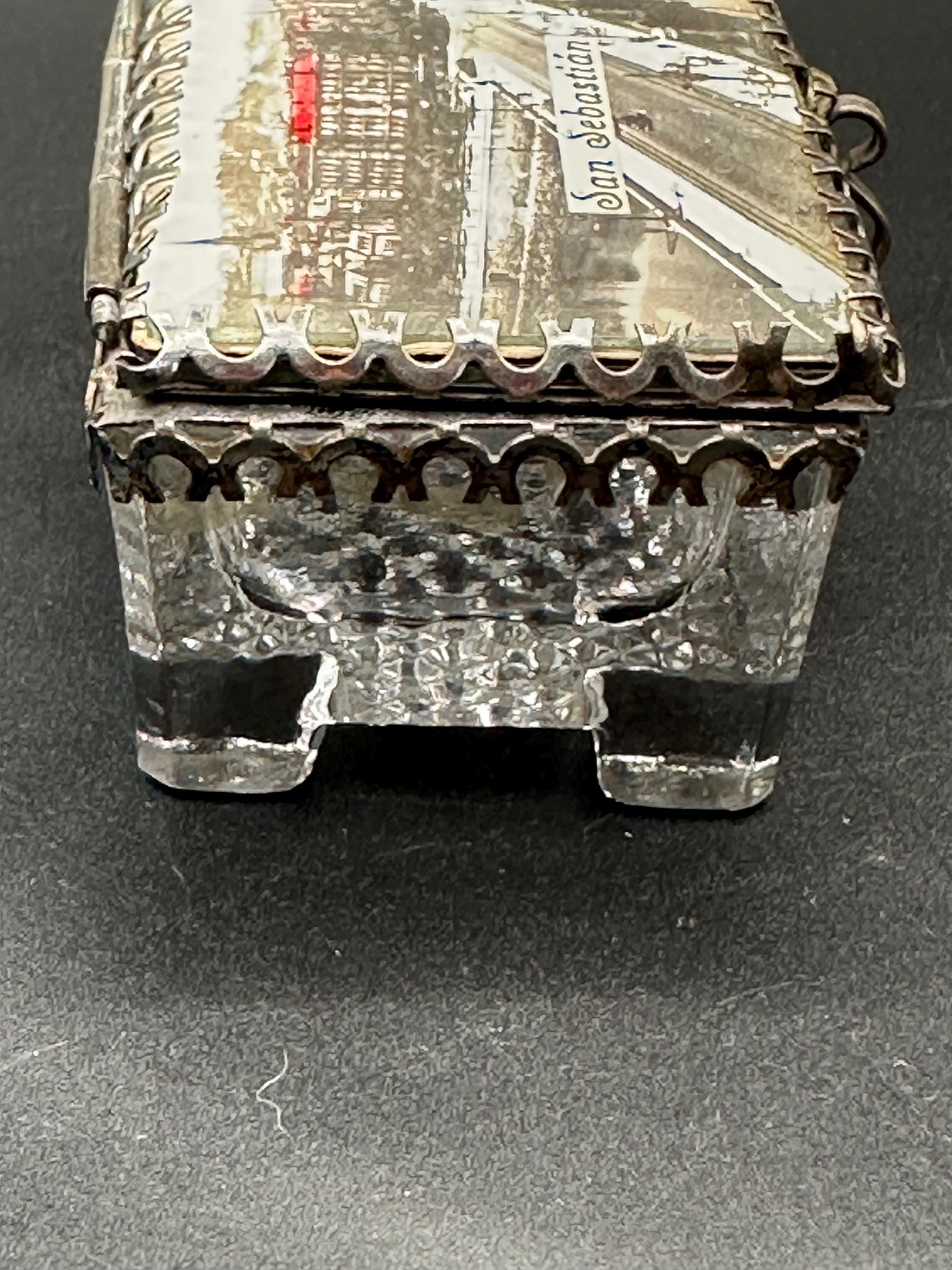 Antique Pressed Glass Jewellery Casket: San Sebastián Postcard Lid, Trinket Box