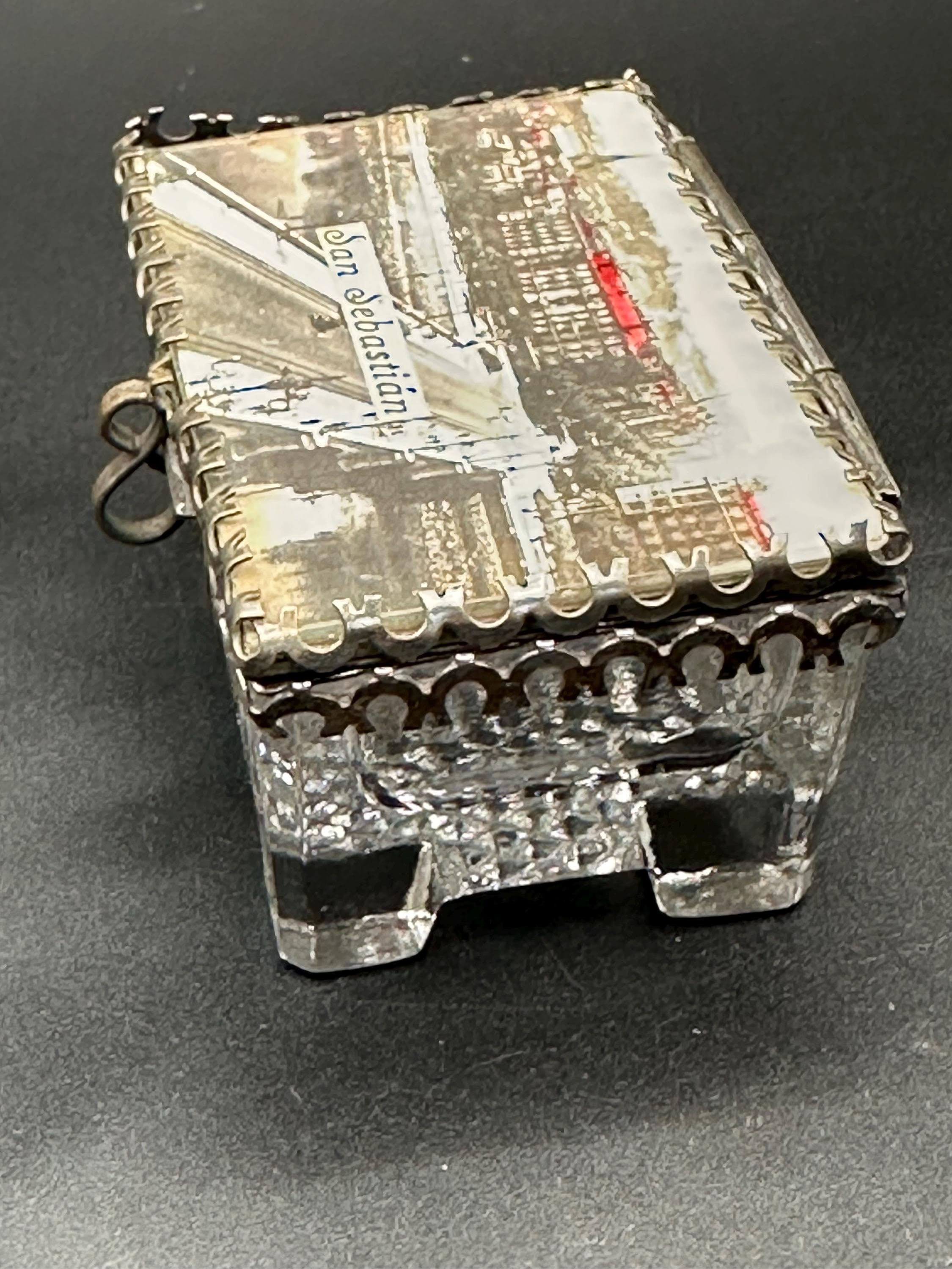Antique Pressed Glass Jewellery Casket: San Sebastián Postcard Lid, Trinket Box