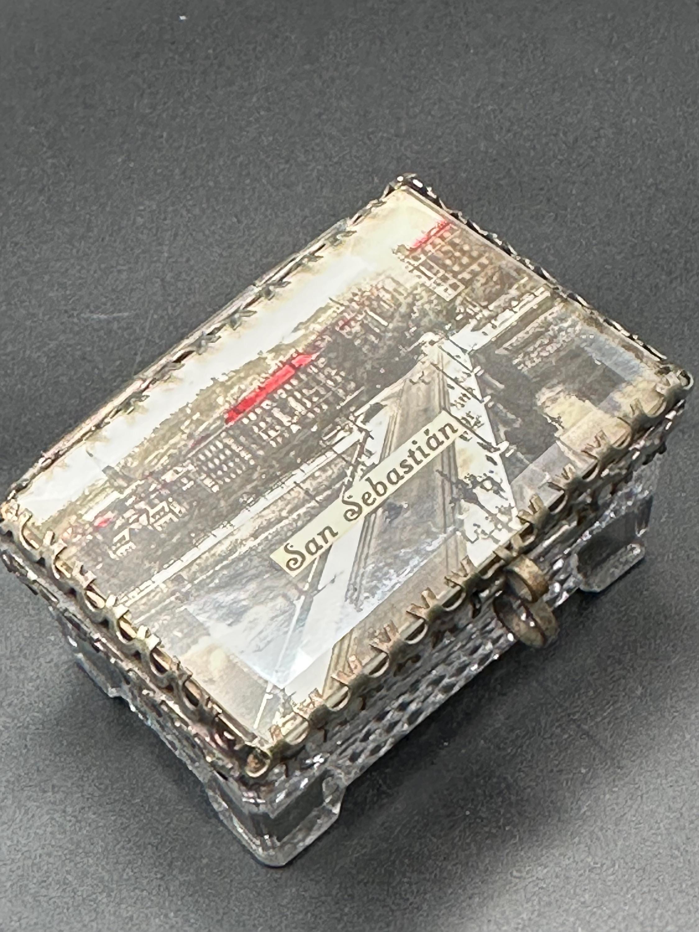 Antique Pressed Glass Jewellery Casket: San Sebastián Postcard Lid, Trinket Box