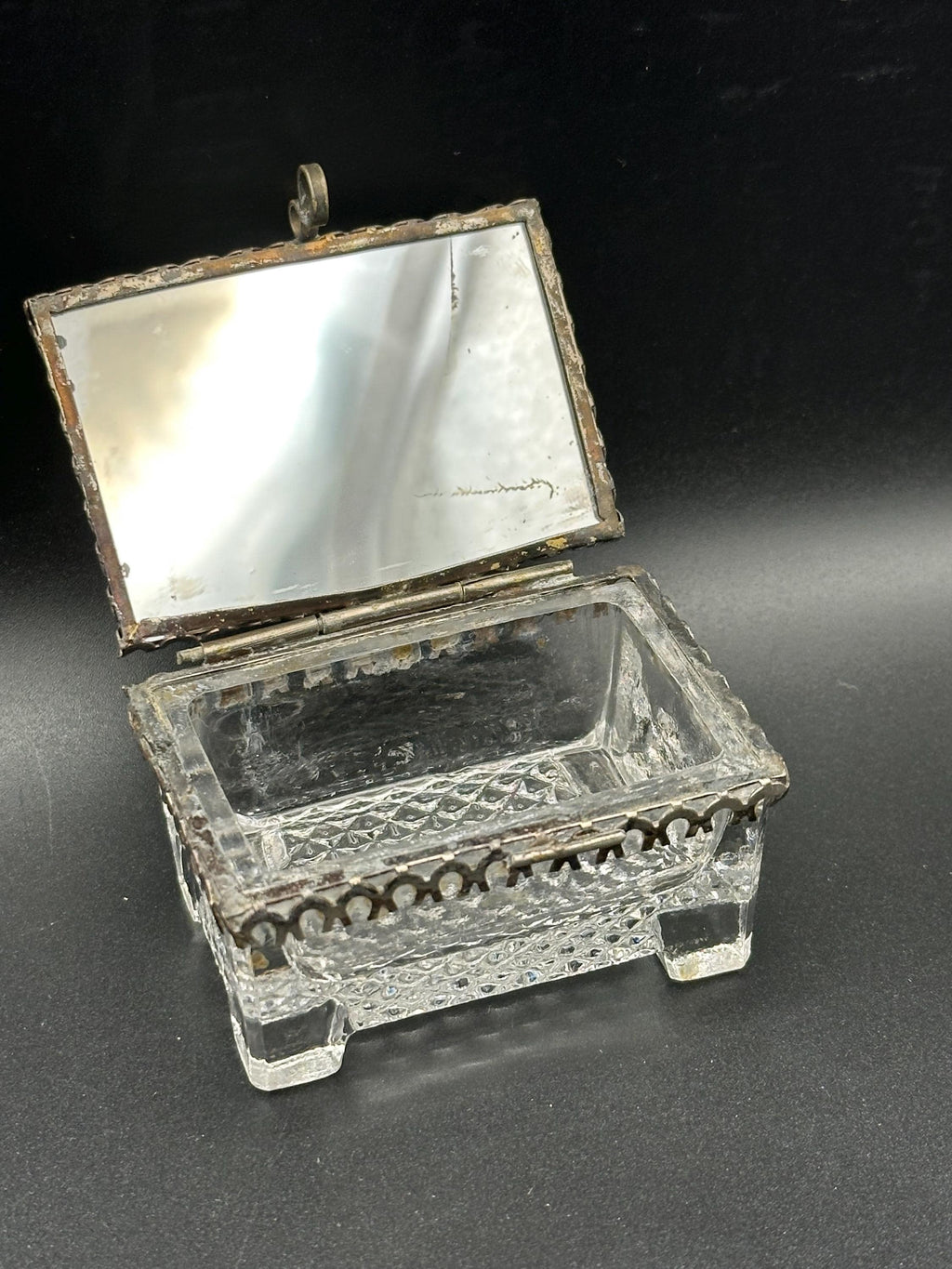 Antique Pressed Glass Jewellery Casket: San Sebastián Postcard Lid, Trinket Box