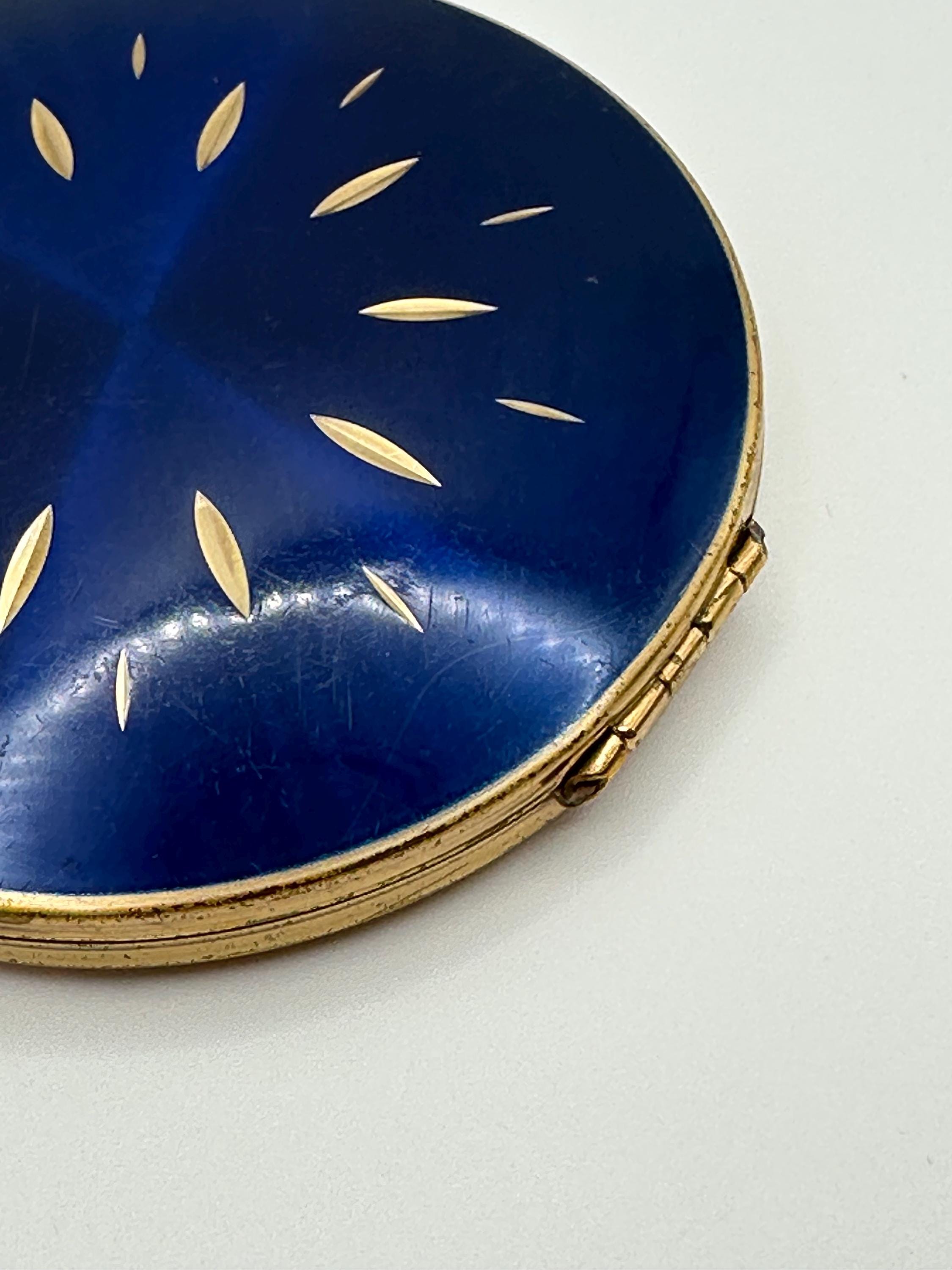 Vintage Stratton Powder Compact: Navy Enamel Sunburst, Made in England