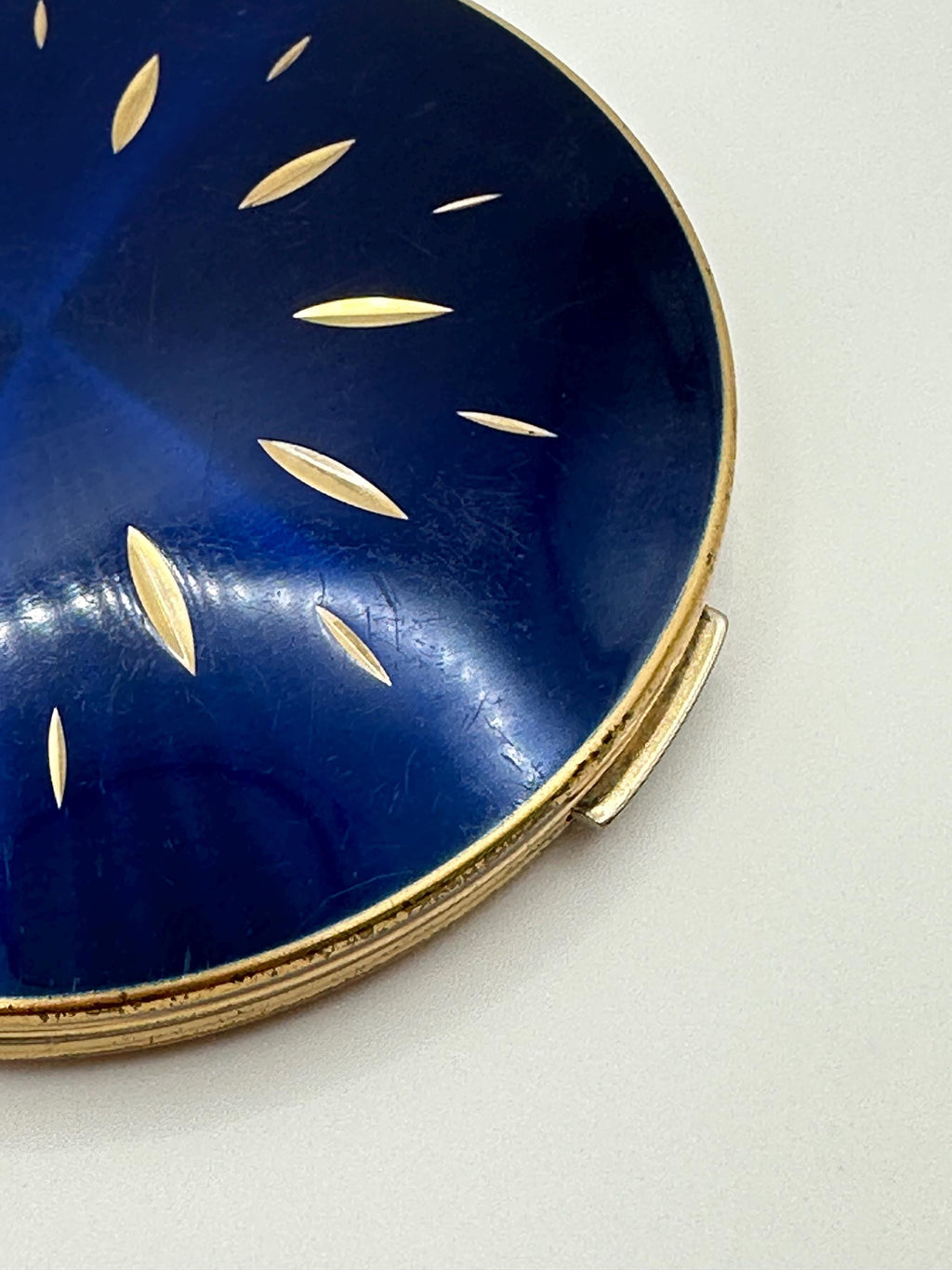 Vintage Stratton Powder Compact: Navy Enamel Sunburst, Made in England