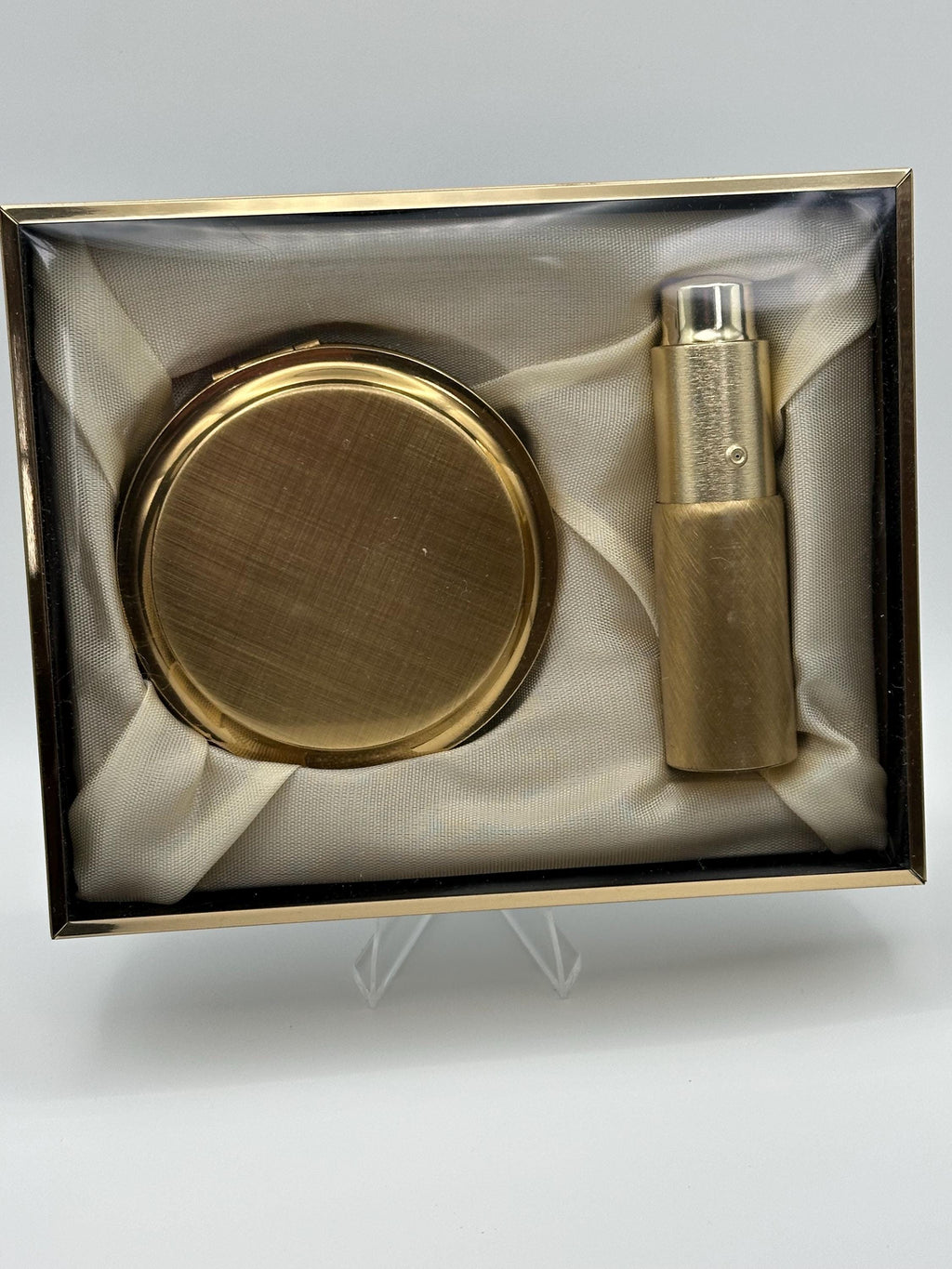 Mascot Gold Tone Powder Compact & Perfume Atomiser Set - Made in England - Vintage Vanity Gift