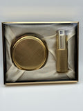 Mascot Gold Tone Powder Compact & Perfume Atomiser Set - Made in England - Vintage Vanity Gift