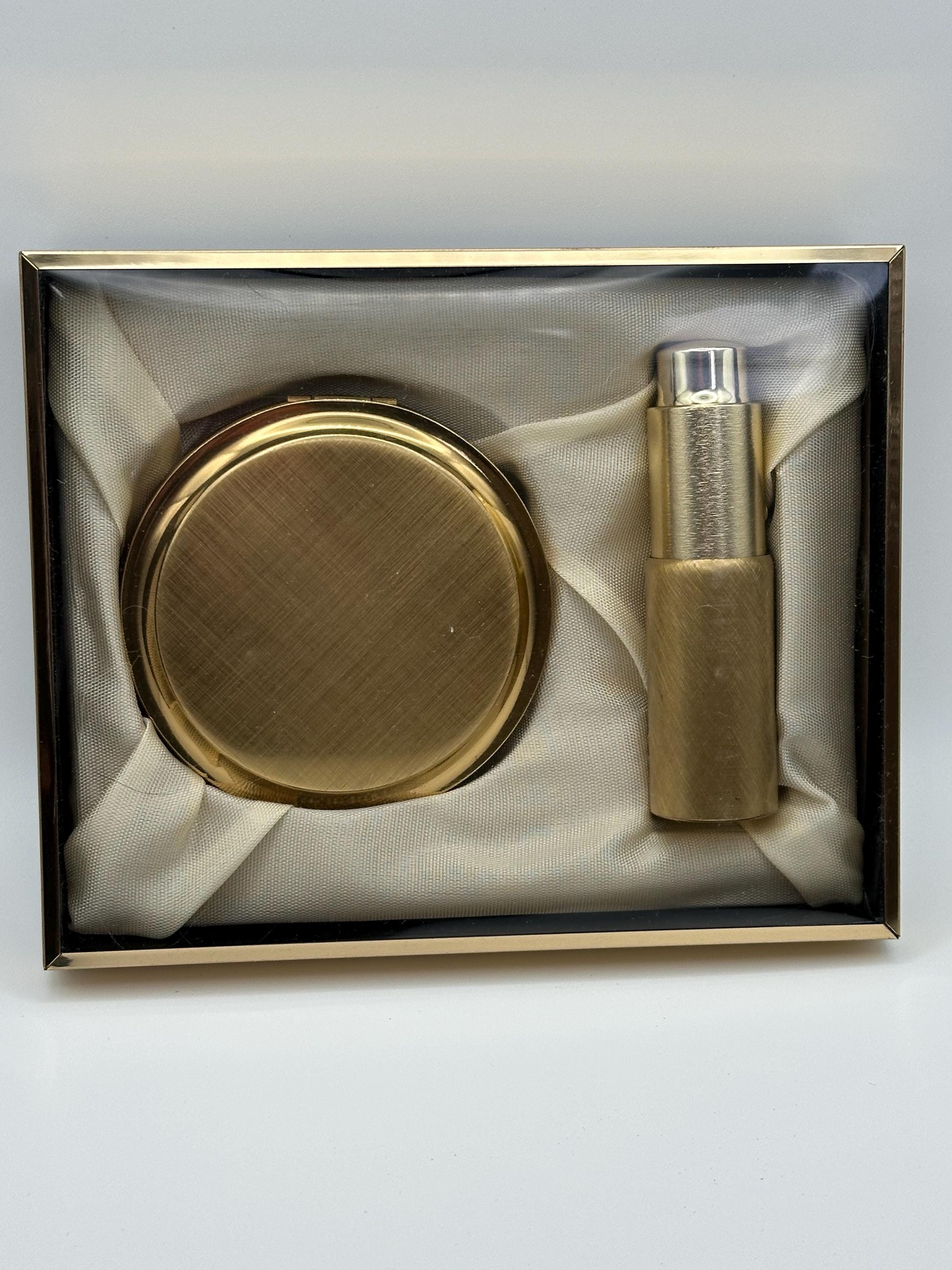 Mascot Gold Tone Powder Compact & Perfume Atomiser Set - Made in England - Vintage Vanity Gift