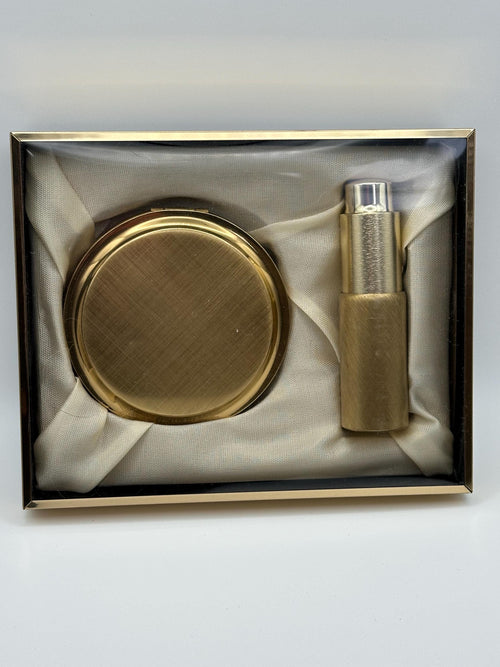 Mascot Gold Tone Powder Compact & Perfume Atomiser Set - Made in England - Vintage Vanity Gift