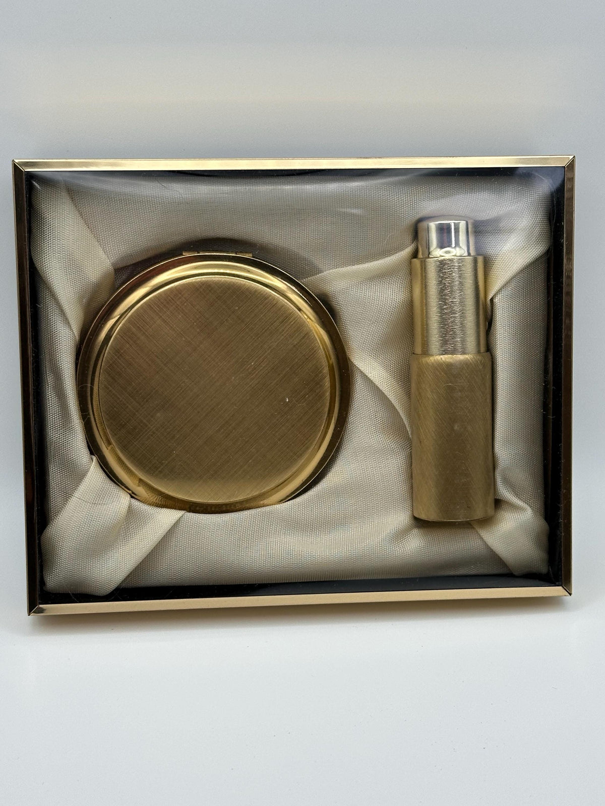 Mascot Gold Tone Powder Compact & Perfume Atomiser Set - Made in England - Vintage Vanity Gift