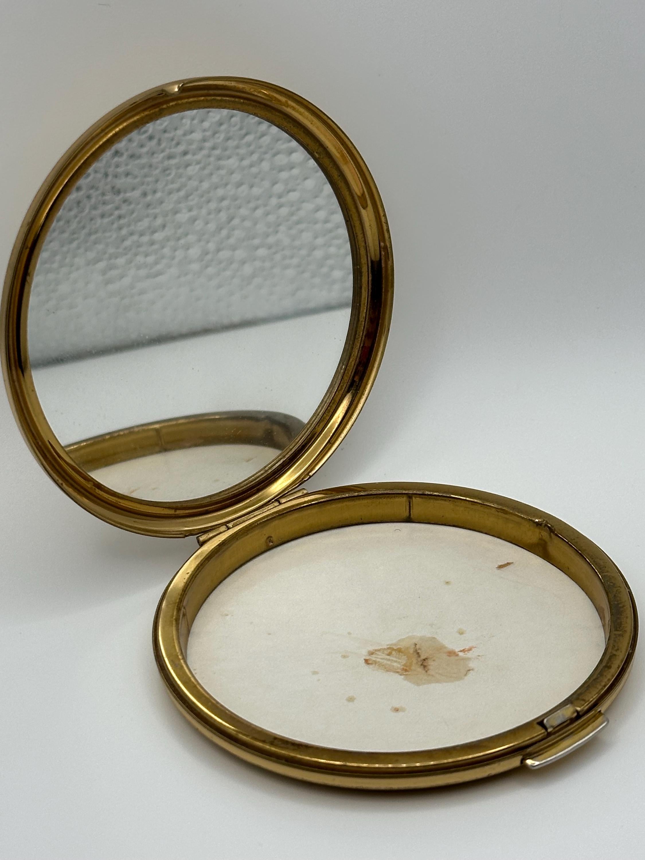 Vintage Stratton Gold Tone Powder Compact: Geometric Lid, Made in England