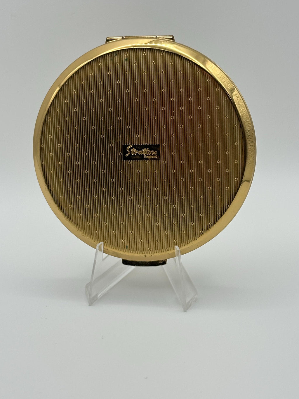 Vintage Stratton Gold Tone Powder Compact: Geometric Lid, Made in England