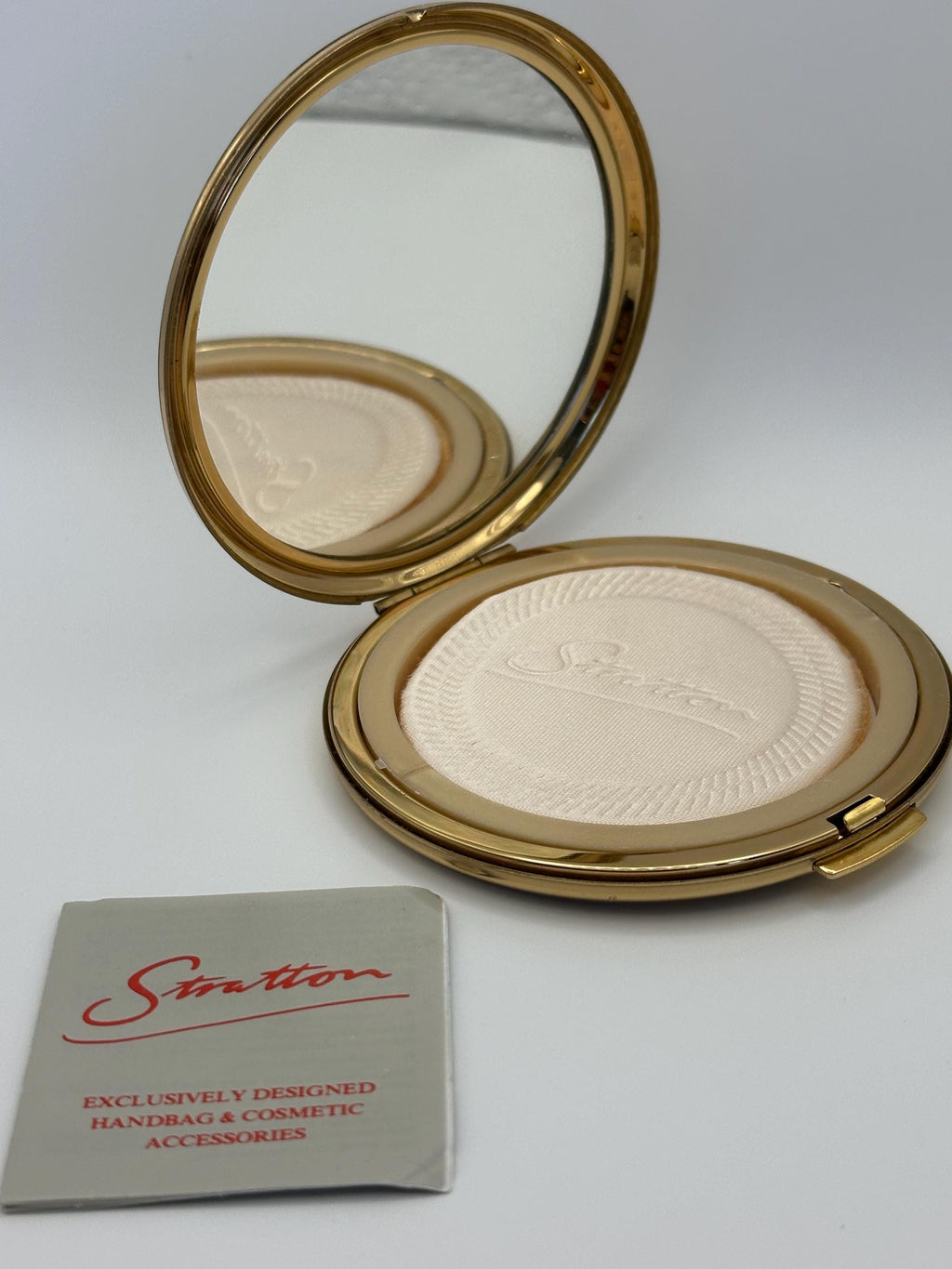 Vintage Stratton Powder Compact: Gold Tone, Floral Enamel Lid
