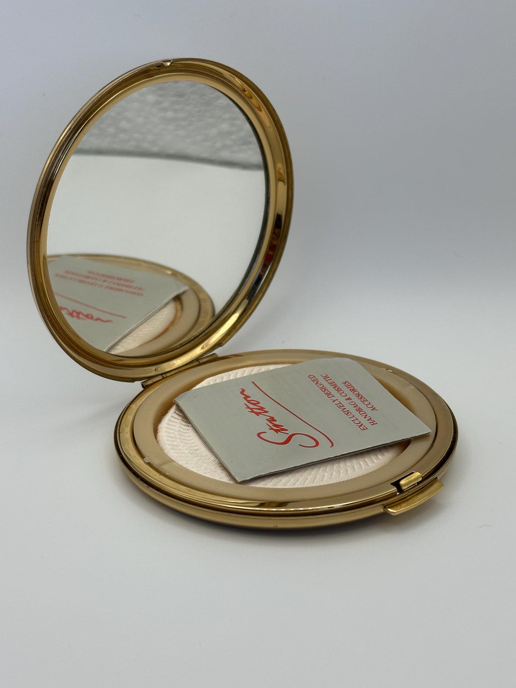 Vintage Stratton Powder Compact: Gold Tone, Floral Enamel Lid