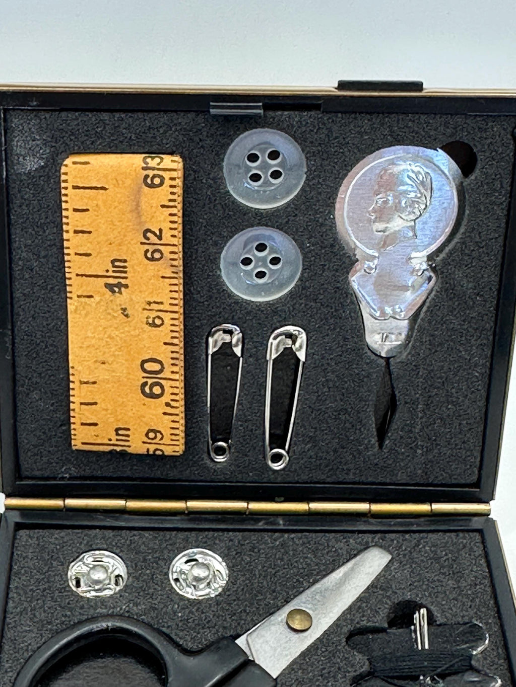 1986 Stratton Sewing Kit: Enamel Rose and Butterfly Lid, Made in England