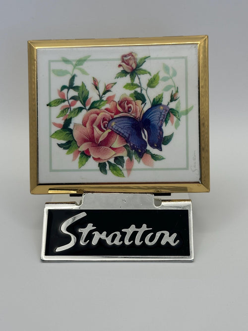 1986 Stratton Sewing Kit: Enamel Rose and Butterfly Lid, Made in England