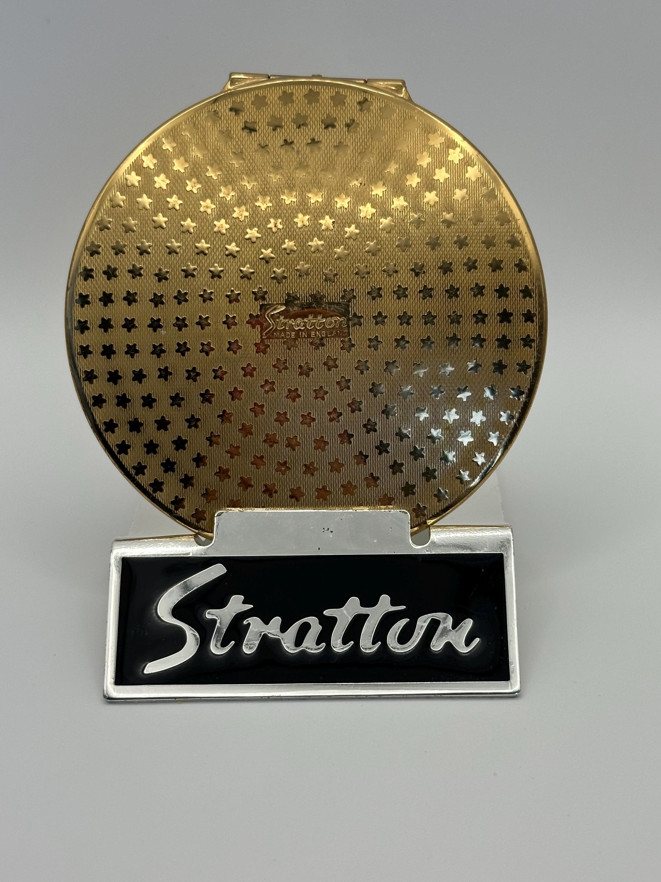 Vintage Stratton Powder Compact Gold-Tone Pink Floral Enamel Lid, Made in England