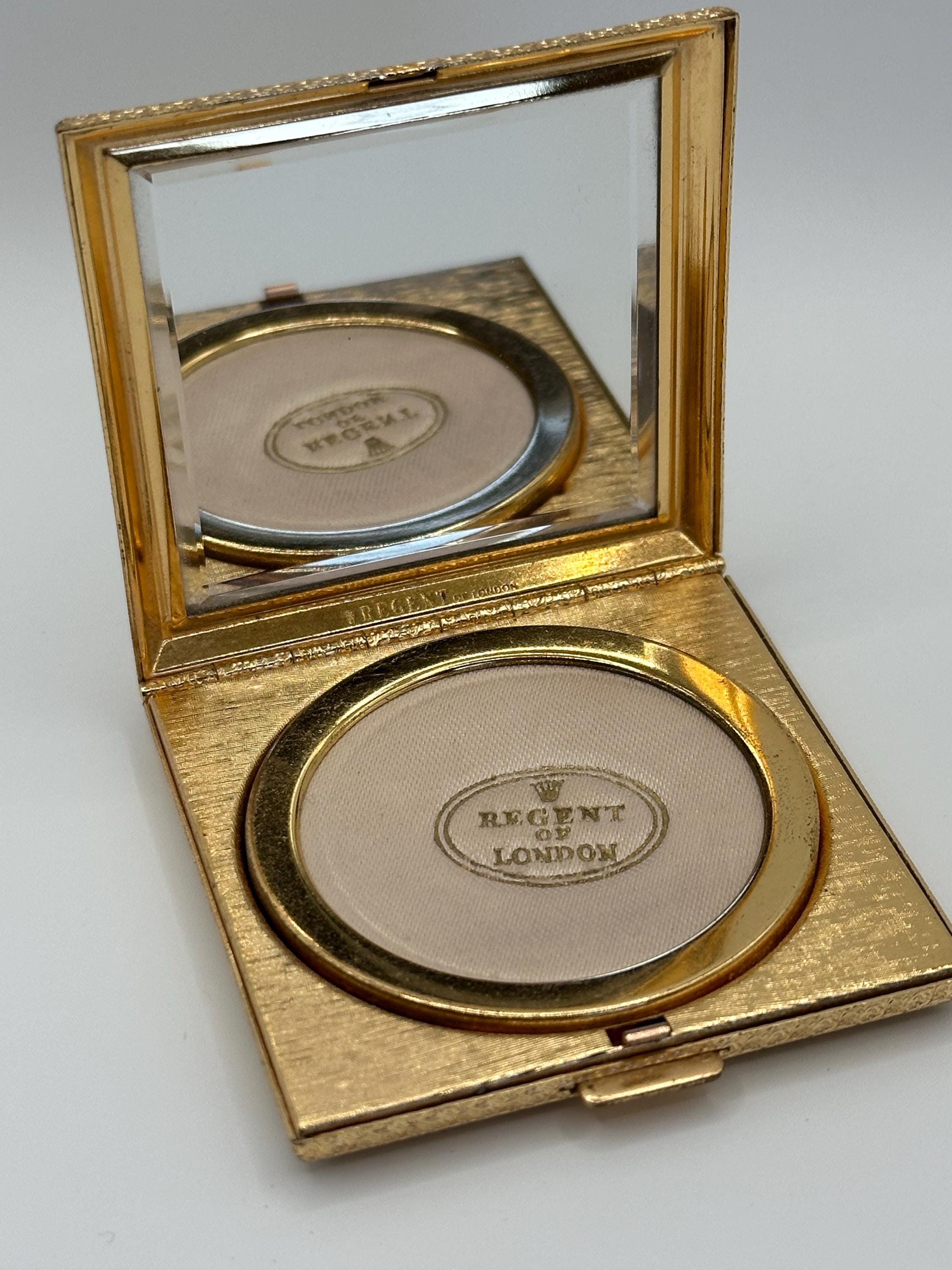 Mint Regent of London Petit-Point Powder Compact: 1950s Gold Vanity, Boxed