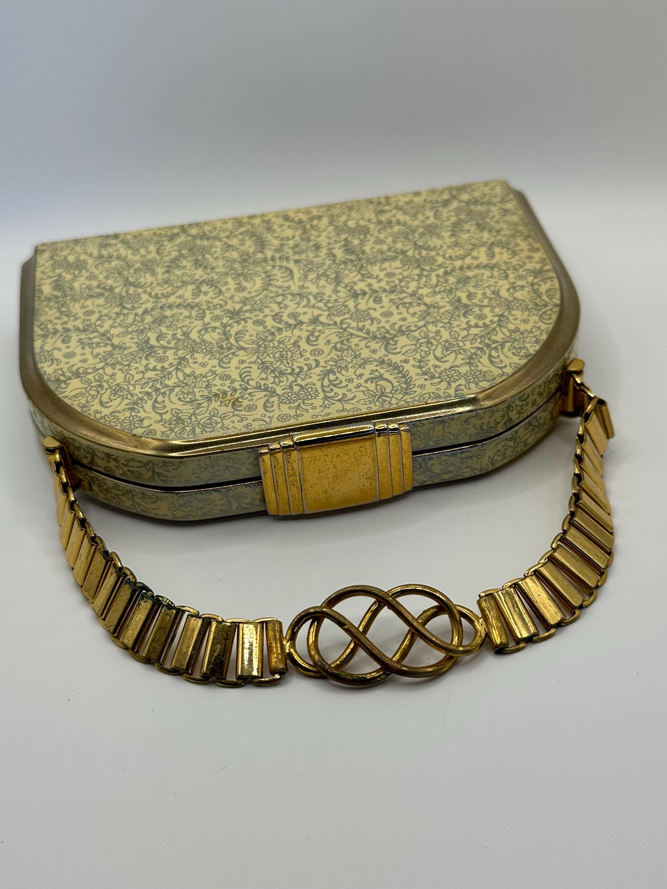 Vintage Stratton Evening Bag Set: Art Deco Floral Vanity Case, England