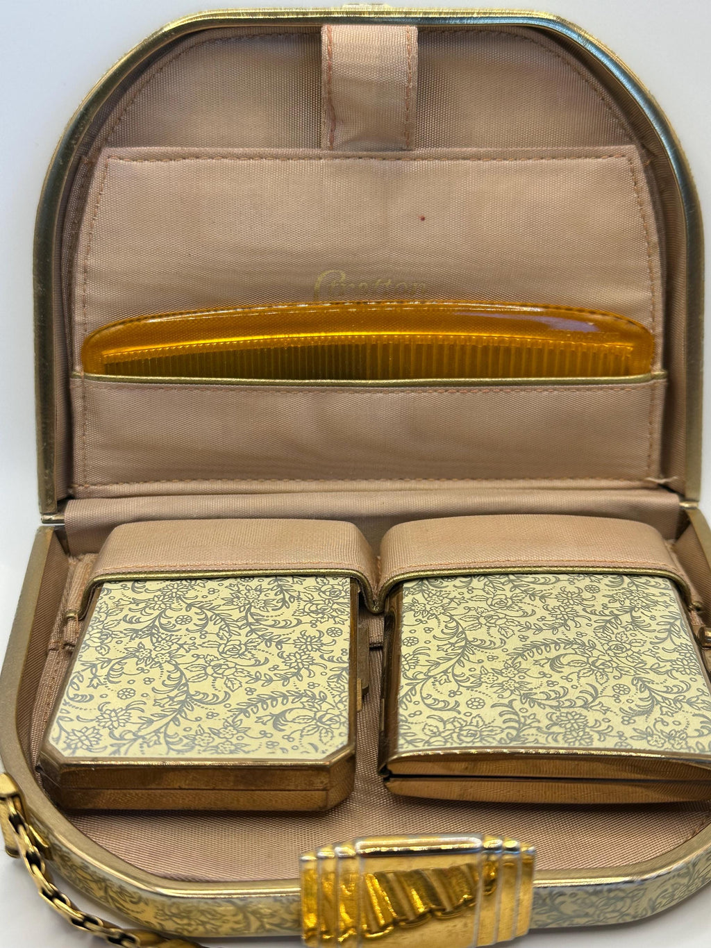 Vintage Stratton Evening Bag Set: Art Deco Floral Vanity Case, England