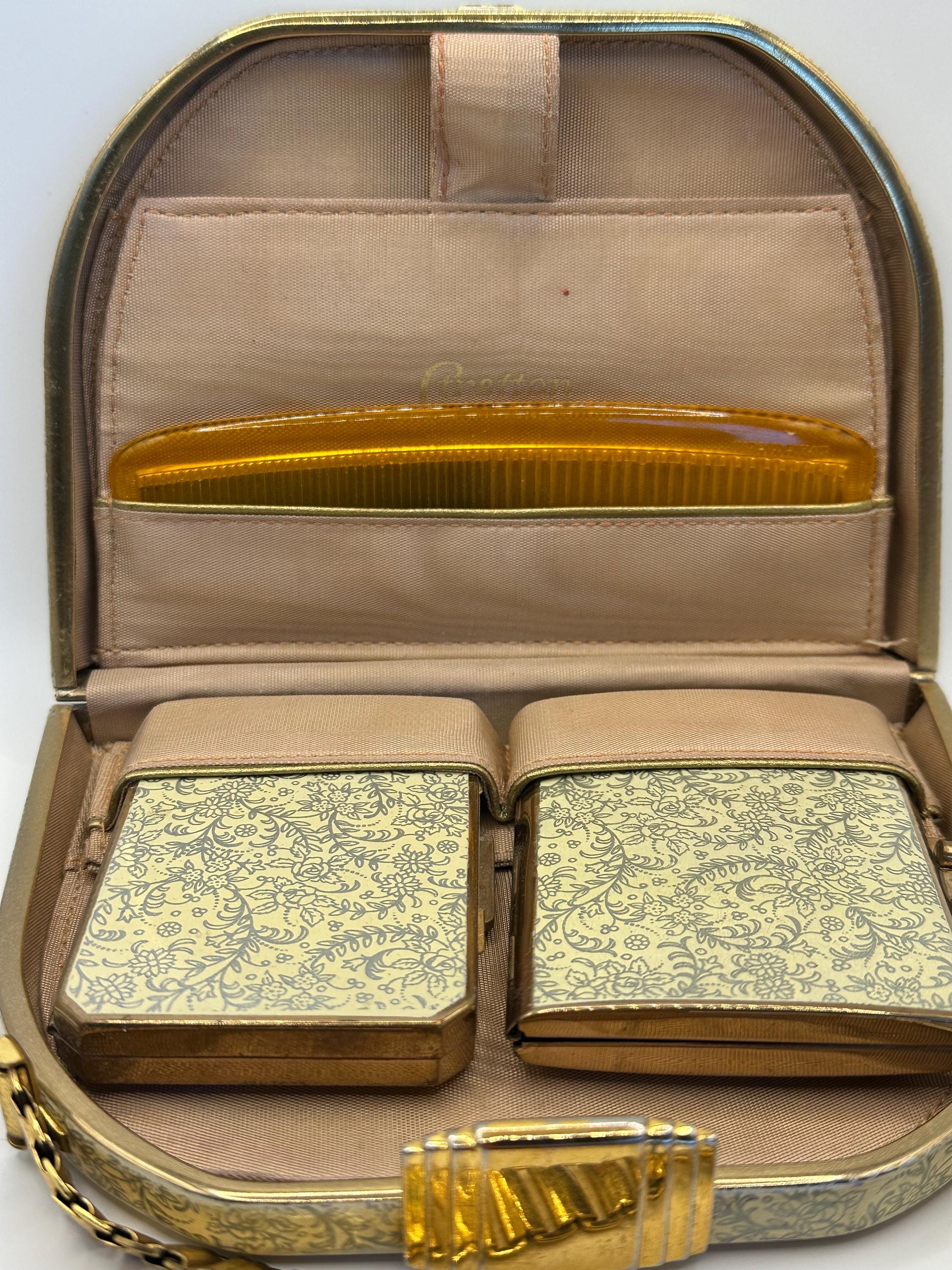 Vintage Stratton Evening Bag Set: Art Deco Floral Vanity Case, England