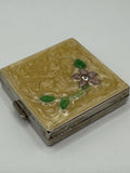 Vintage Marbled Celluloid Compact Mirror: Floral Appliqué, Magnifying, 1930s-50s