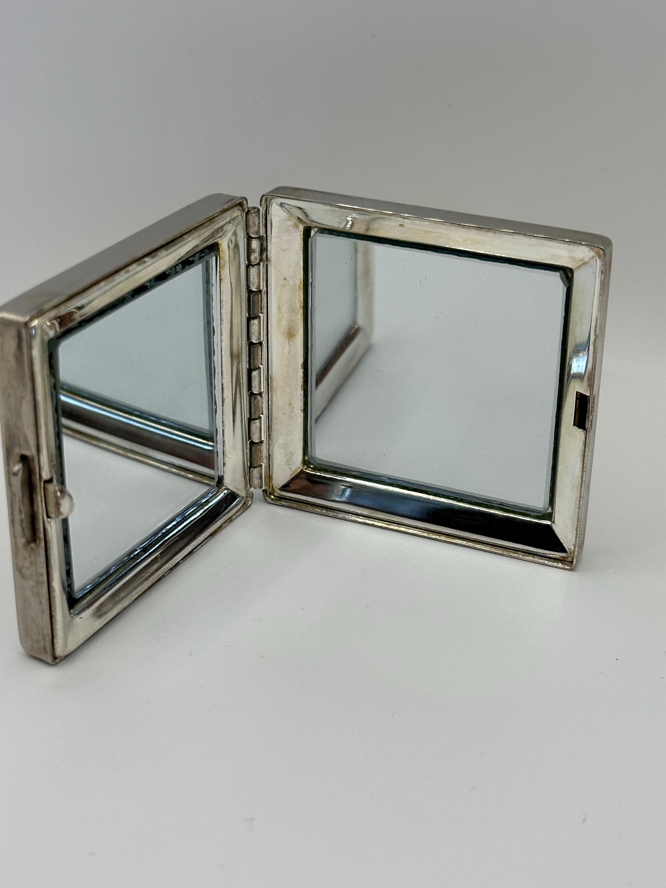 Vintage Marbled Celluloid Compact Mirror: Floral Appliqué, Magnifying, 1930s-50s