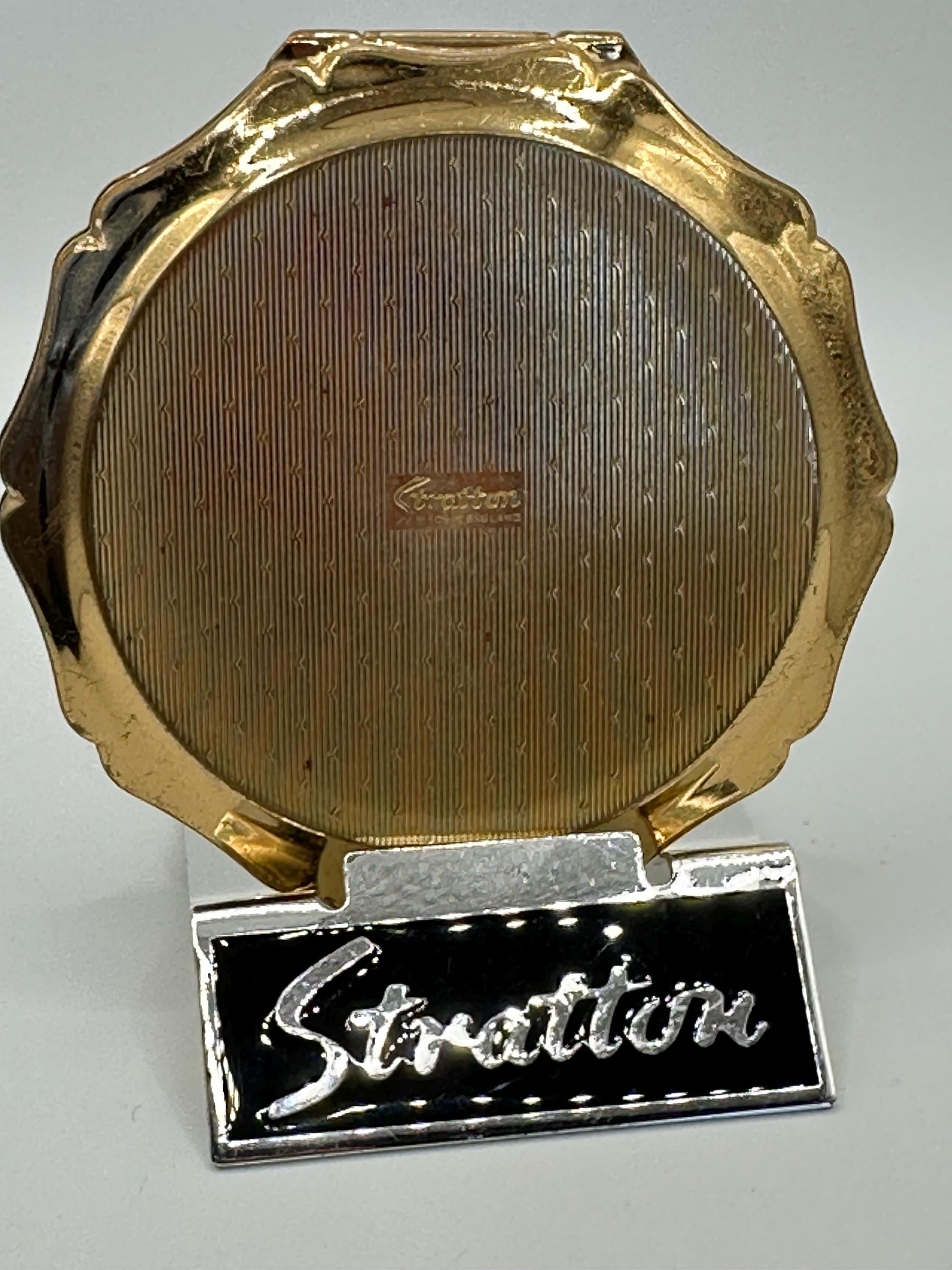 Vintage Stratton QE2 Powder Compact - Gold-Tone Enamel, Boxed, c.1970s