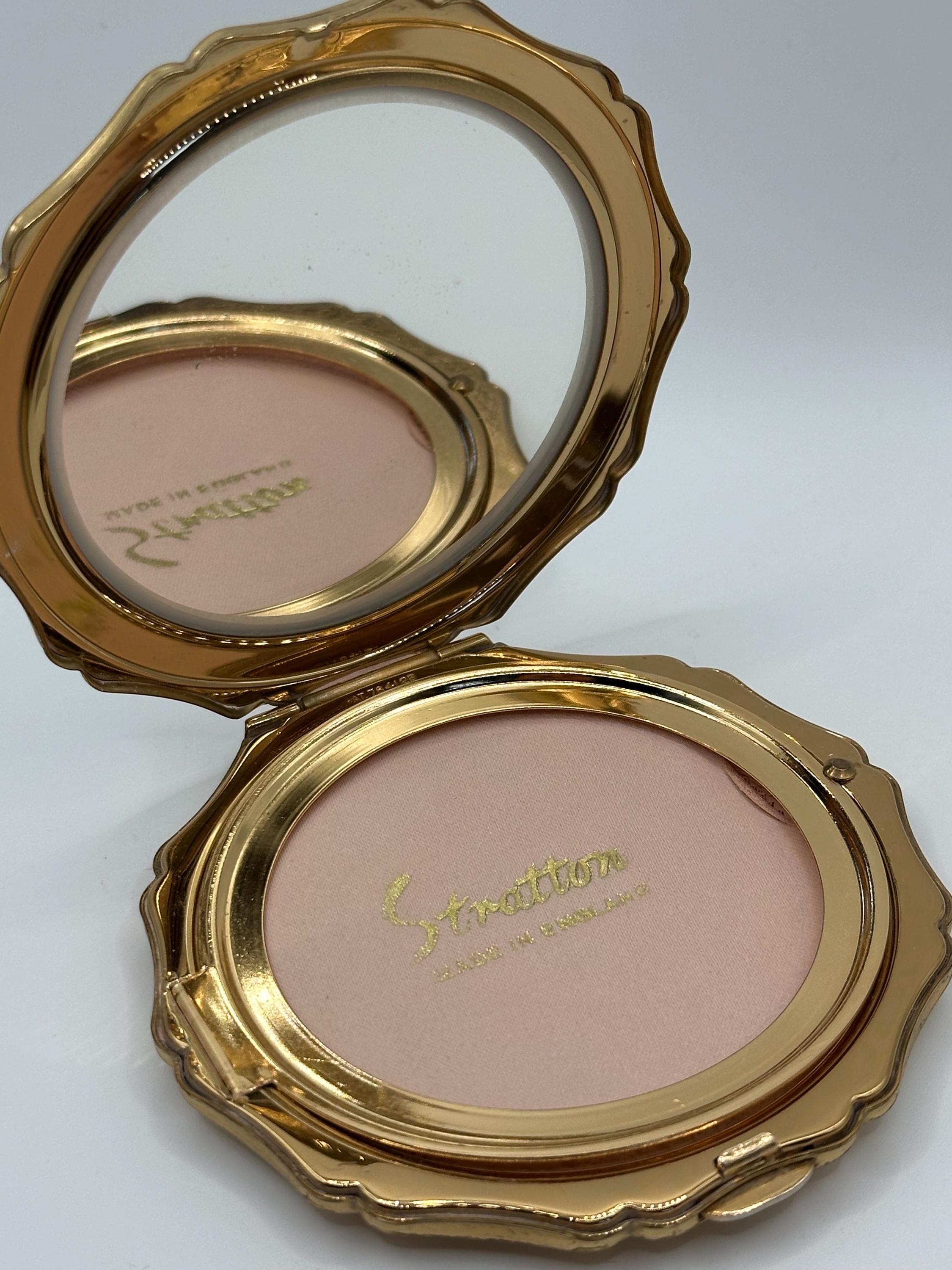 Vintage Stratton QE2 Powder Compact - Gold-Tone Enamel, Boxed, c.1970s
