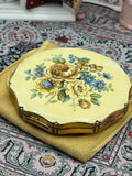 Vintage Kigu Powder Compact - Floral Enamel, Scalloped Gold-Tone Case 1950s/60s