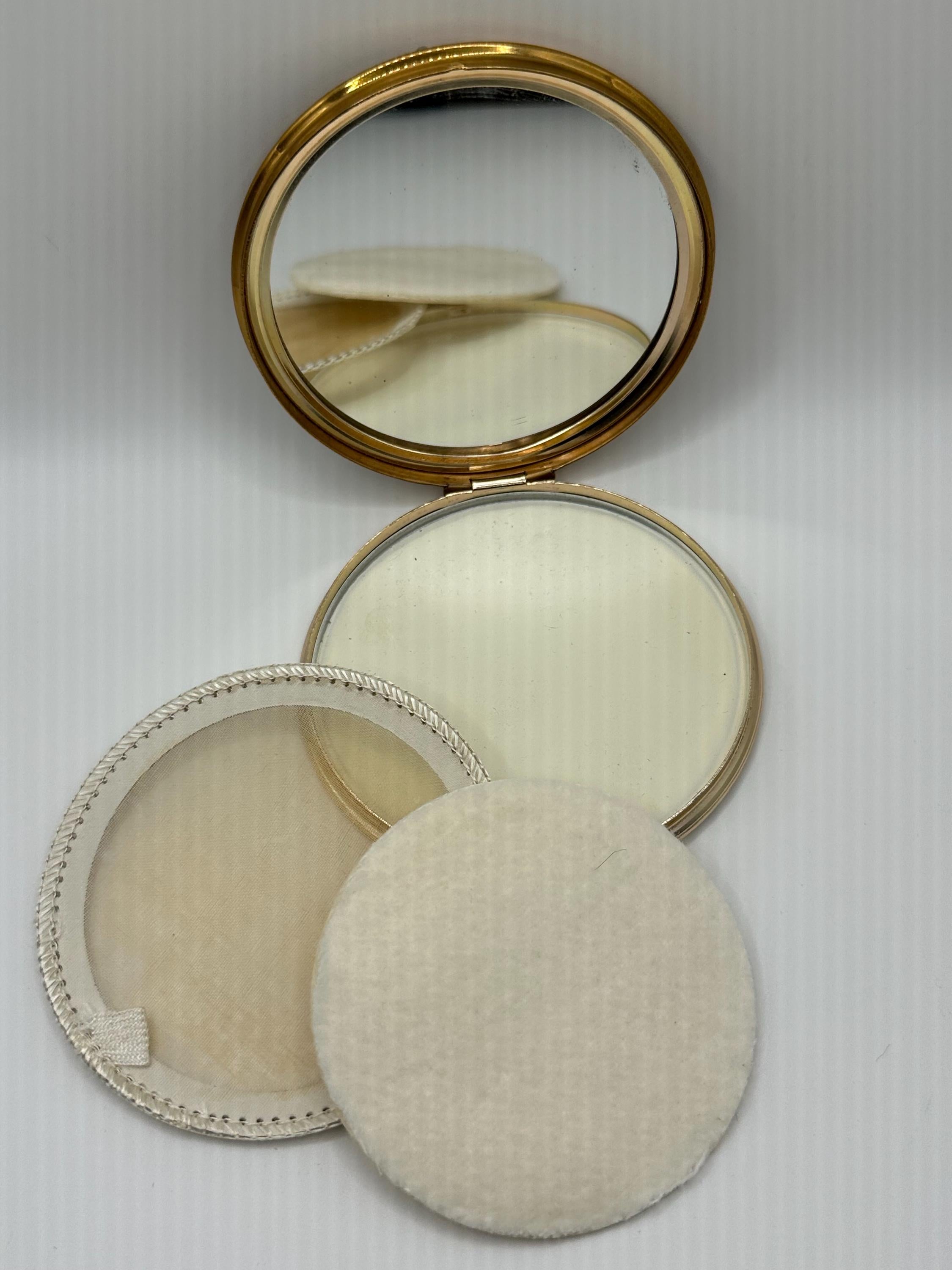 Vintage Mascot Vanity Set, Two Tone Engine-Turned Powder Compact, Lipstick Holder & Patterned Comb