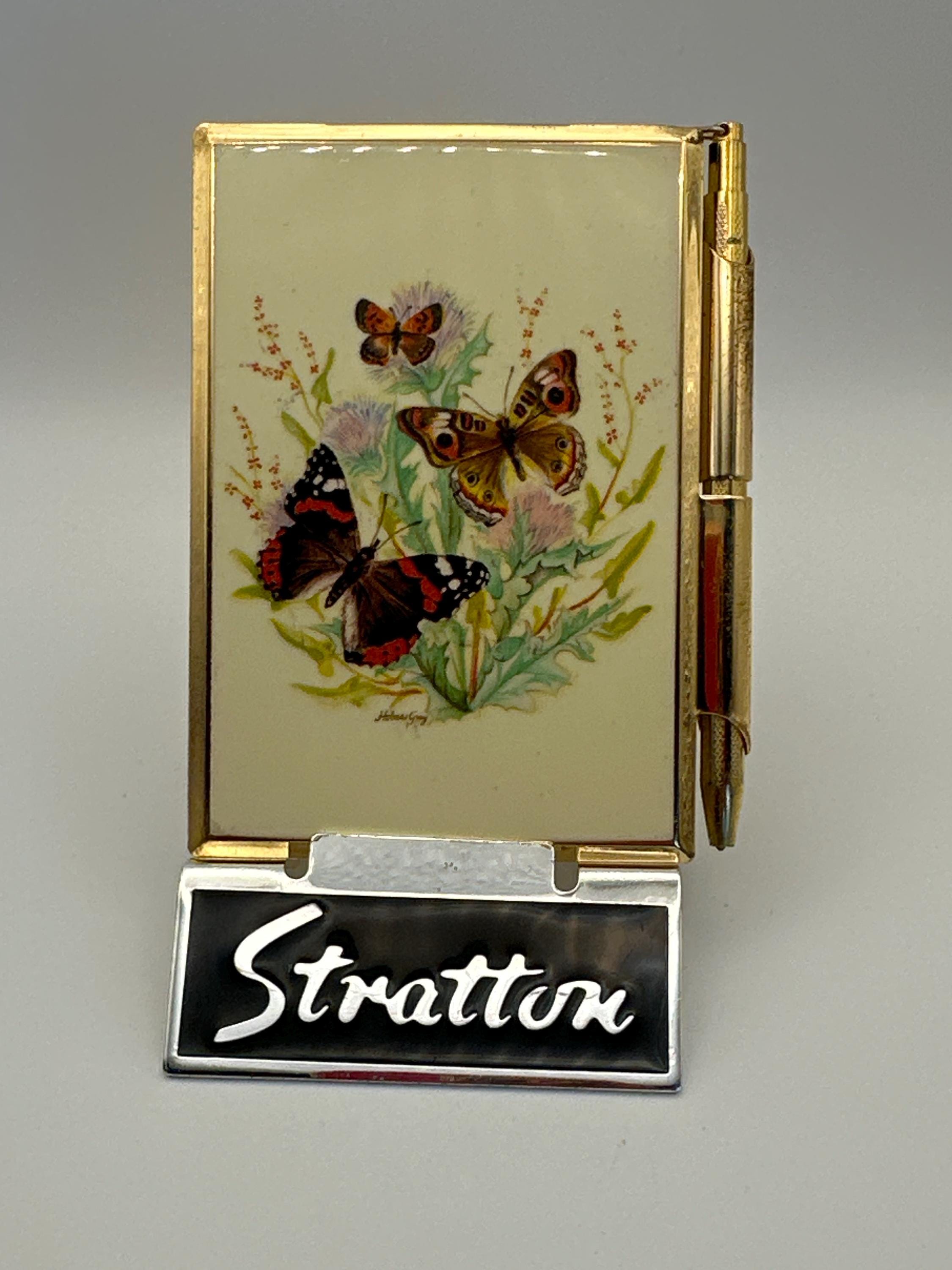 Vintage Stratton Handbag Notebook – Butterfly & Floral Design with Original Pen