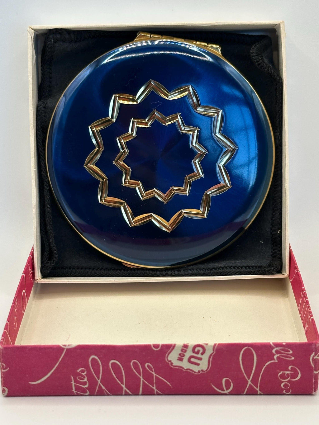 Vintage Kigu Powder Compact: Blue Enamel Starburst Design, Unused, Boxed