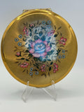 Vintage Kigu of London Powder Compact – Floral Enamel, Gold-Tone Guilloché, Original Puff & Mirror