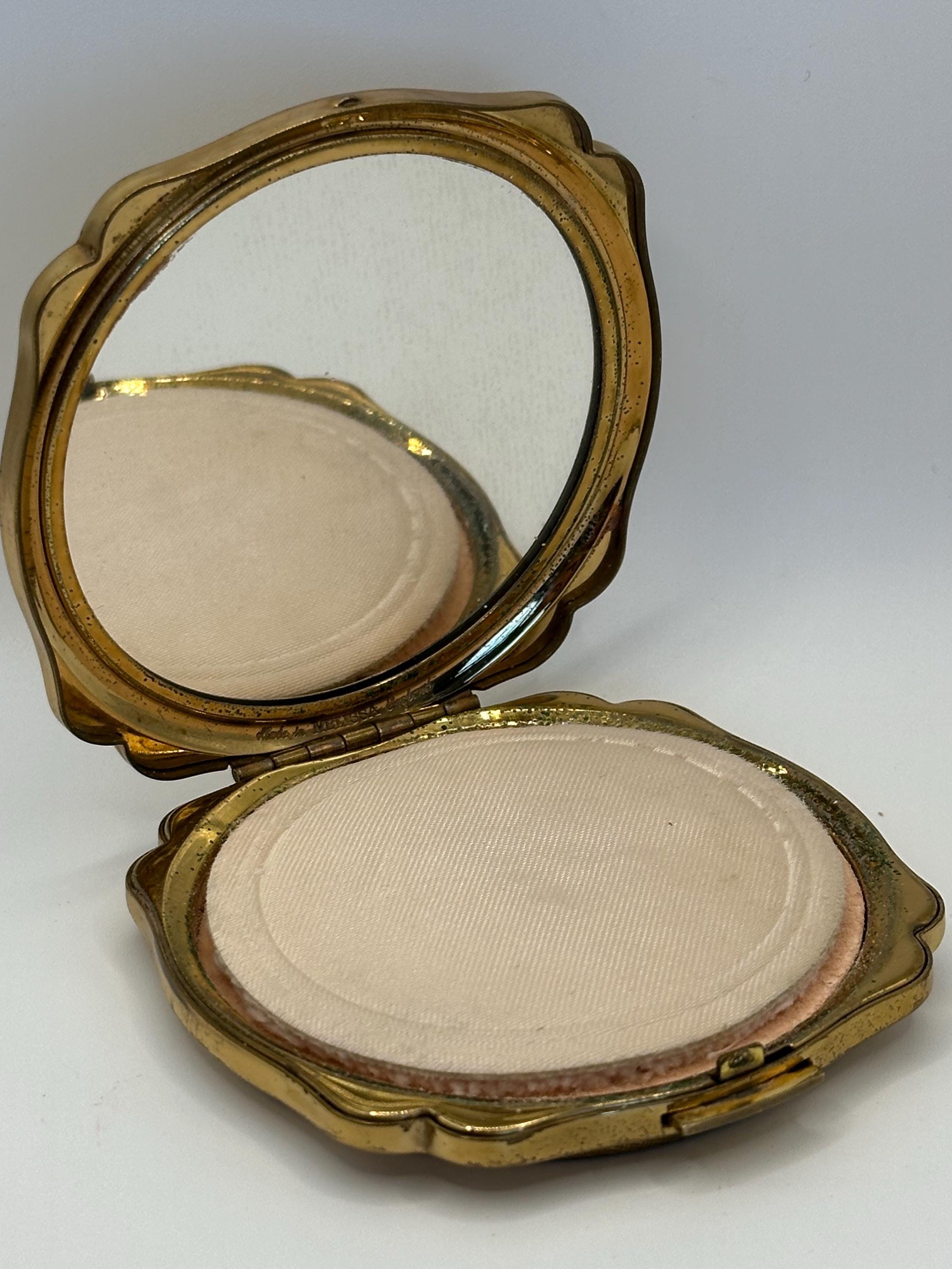 Vintage Melissa Gold-Tone Powder Compact – Birds & Floral Engraving