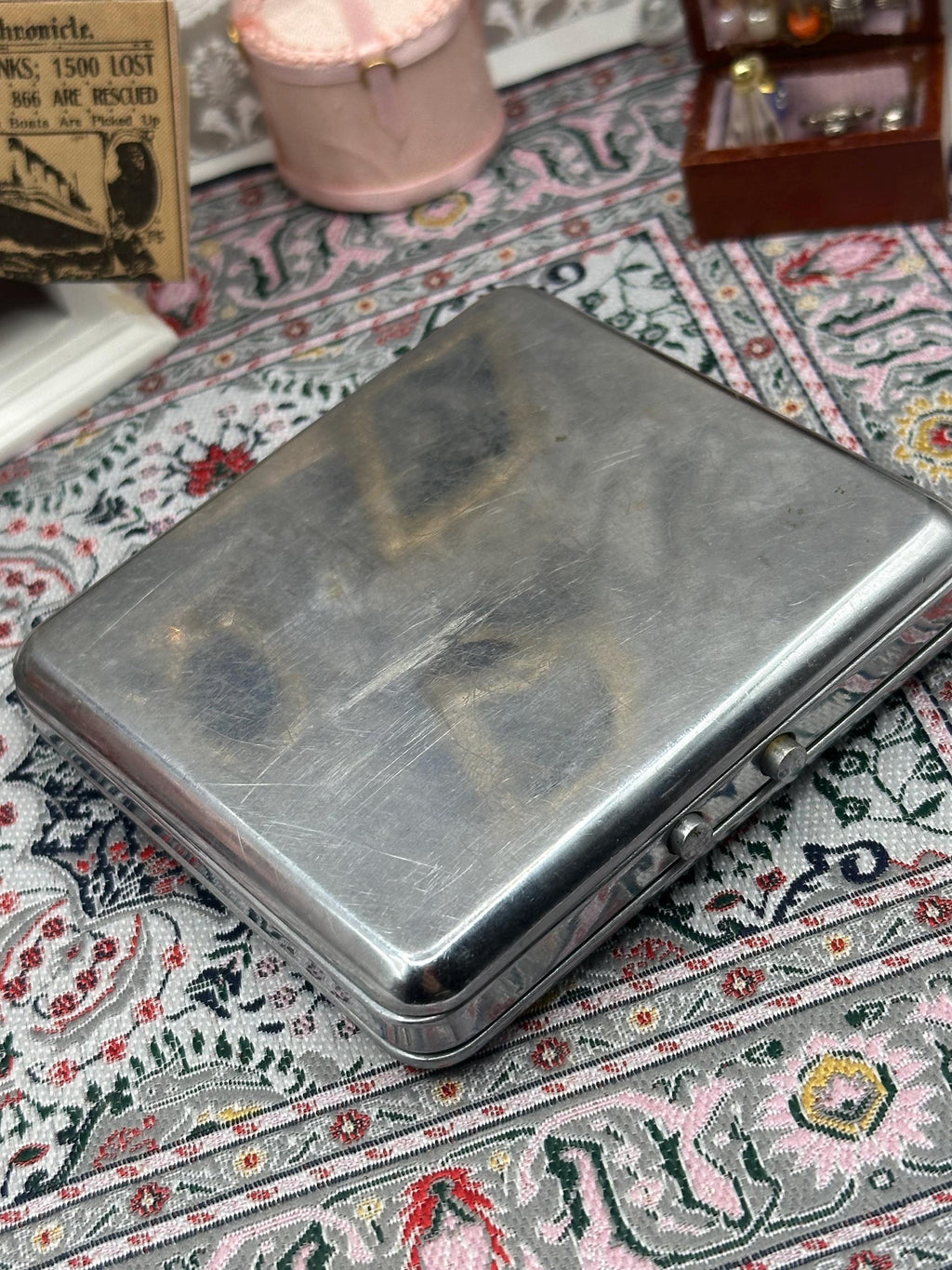 Vintage Silver Art Deco Powder Compact & Cigarette Case Combo Minaudiere