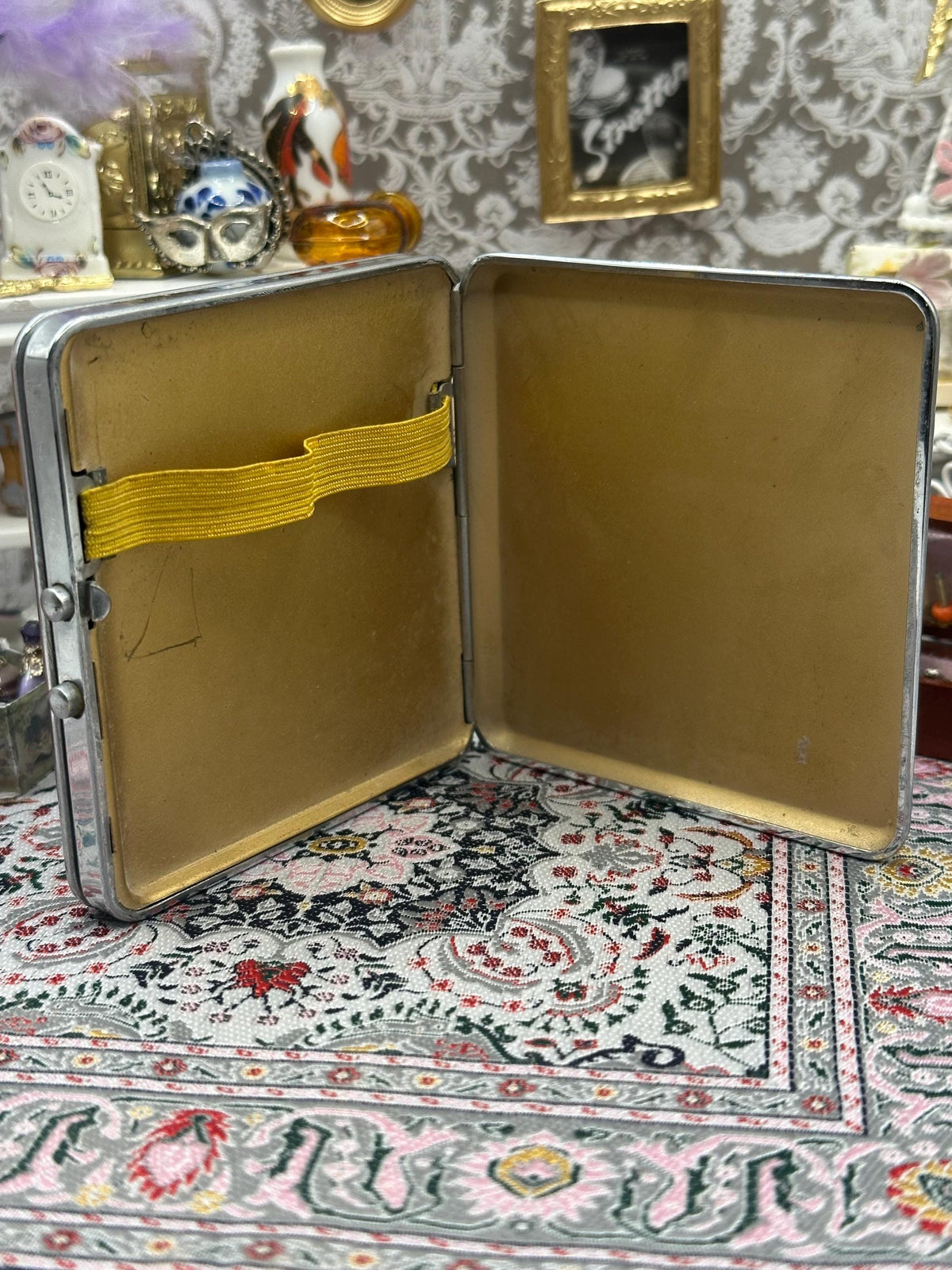 Vintage Silver Art Deco Powder Compact & Cigarette Case Combo Minaudiere
